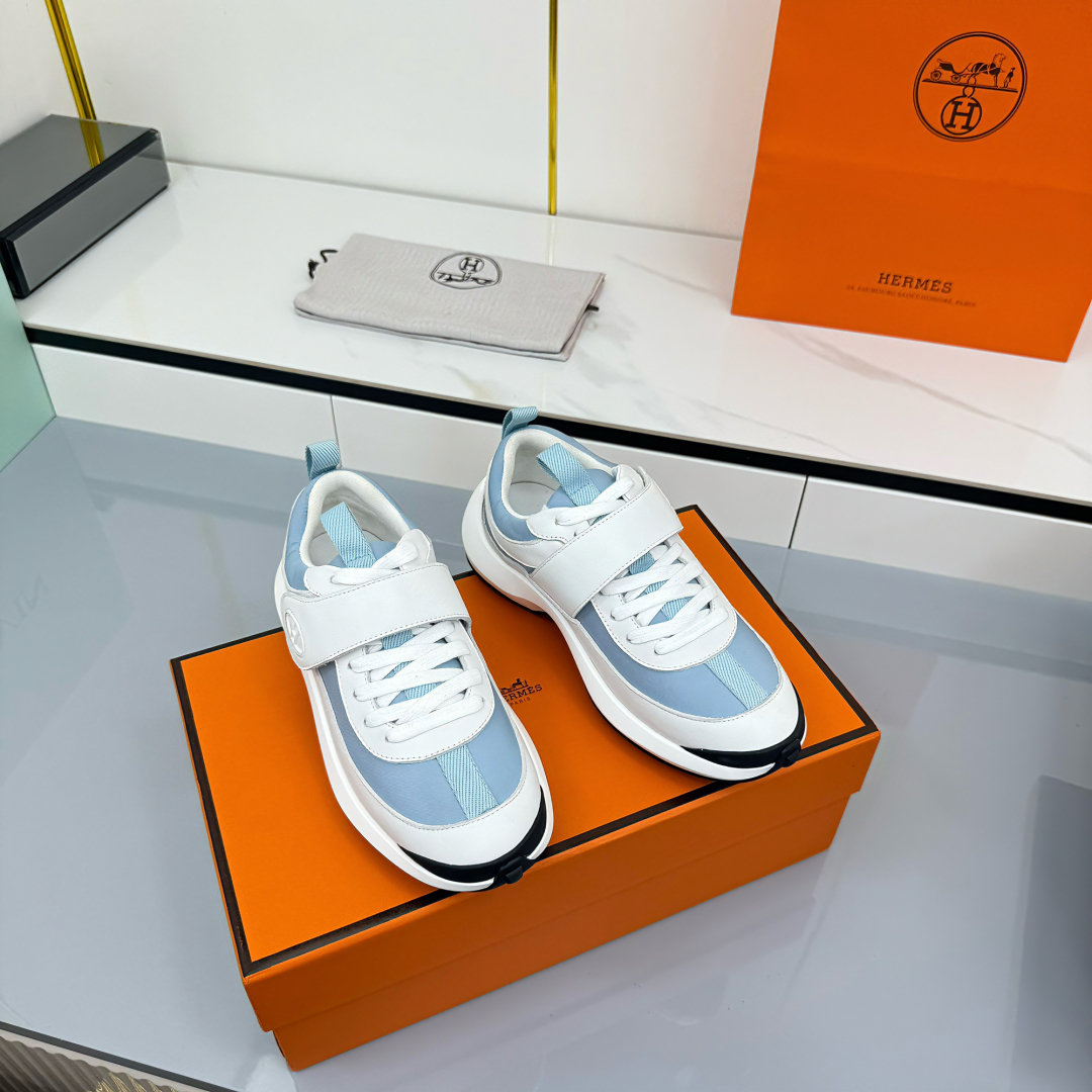 Hermes Loosneaker Leather Low-Top Sneakers Blue/White