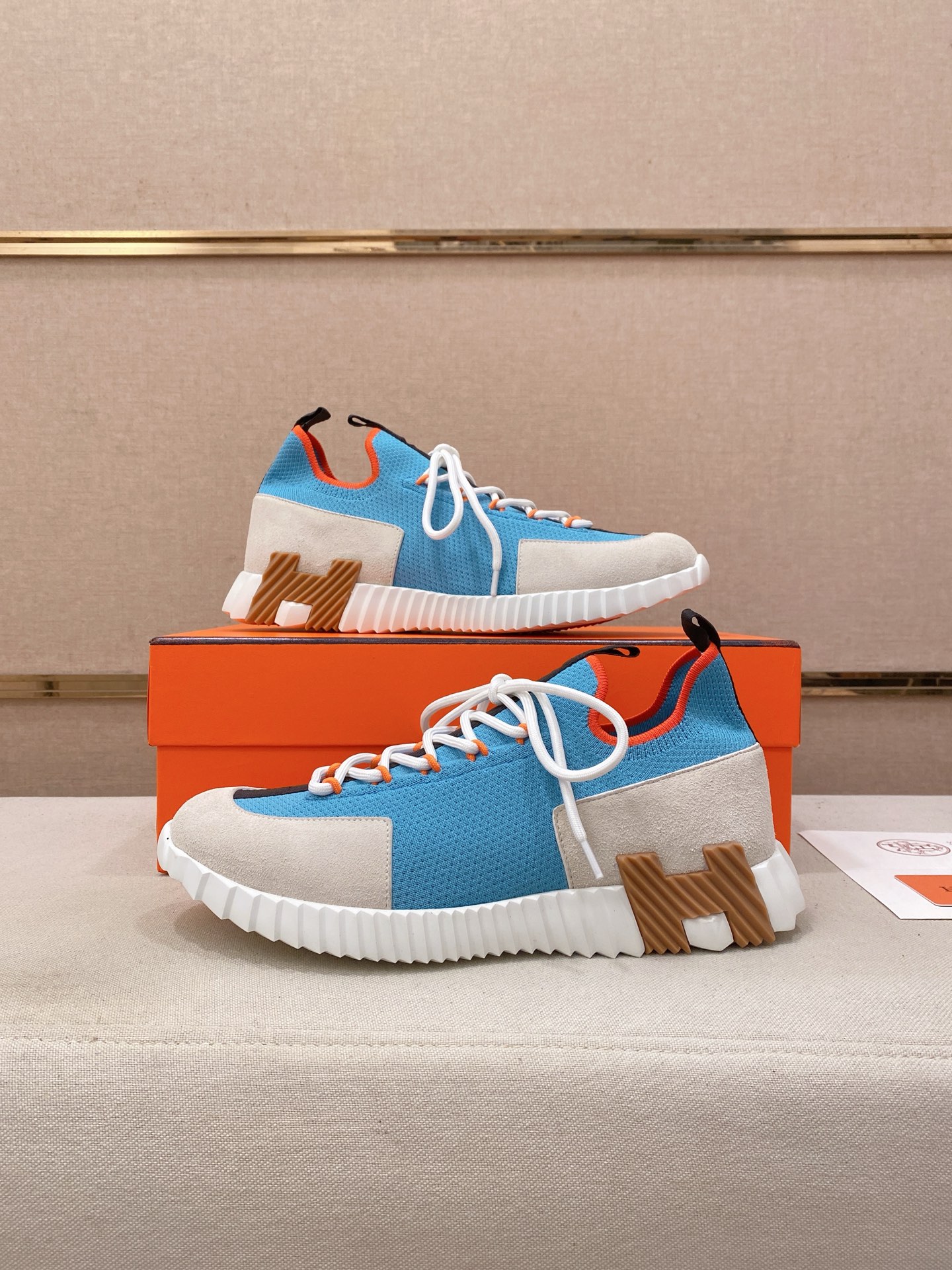 Hermes Knit Low-Top Sneakers Blue