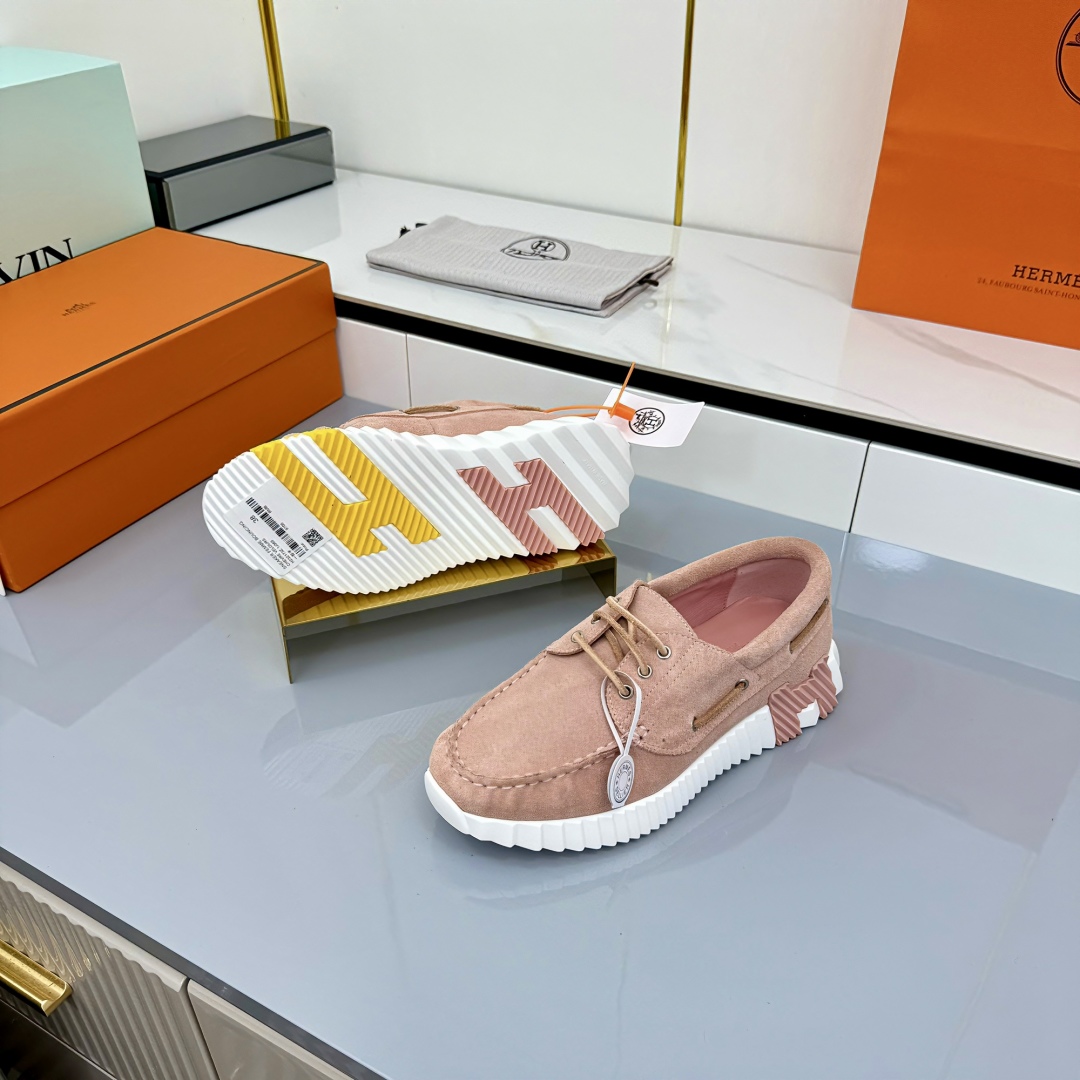 Hermes Loosneaker Suede Leather Sneakers Pink