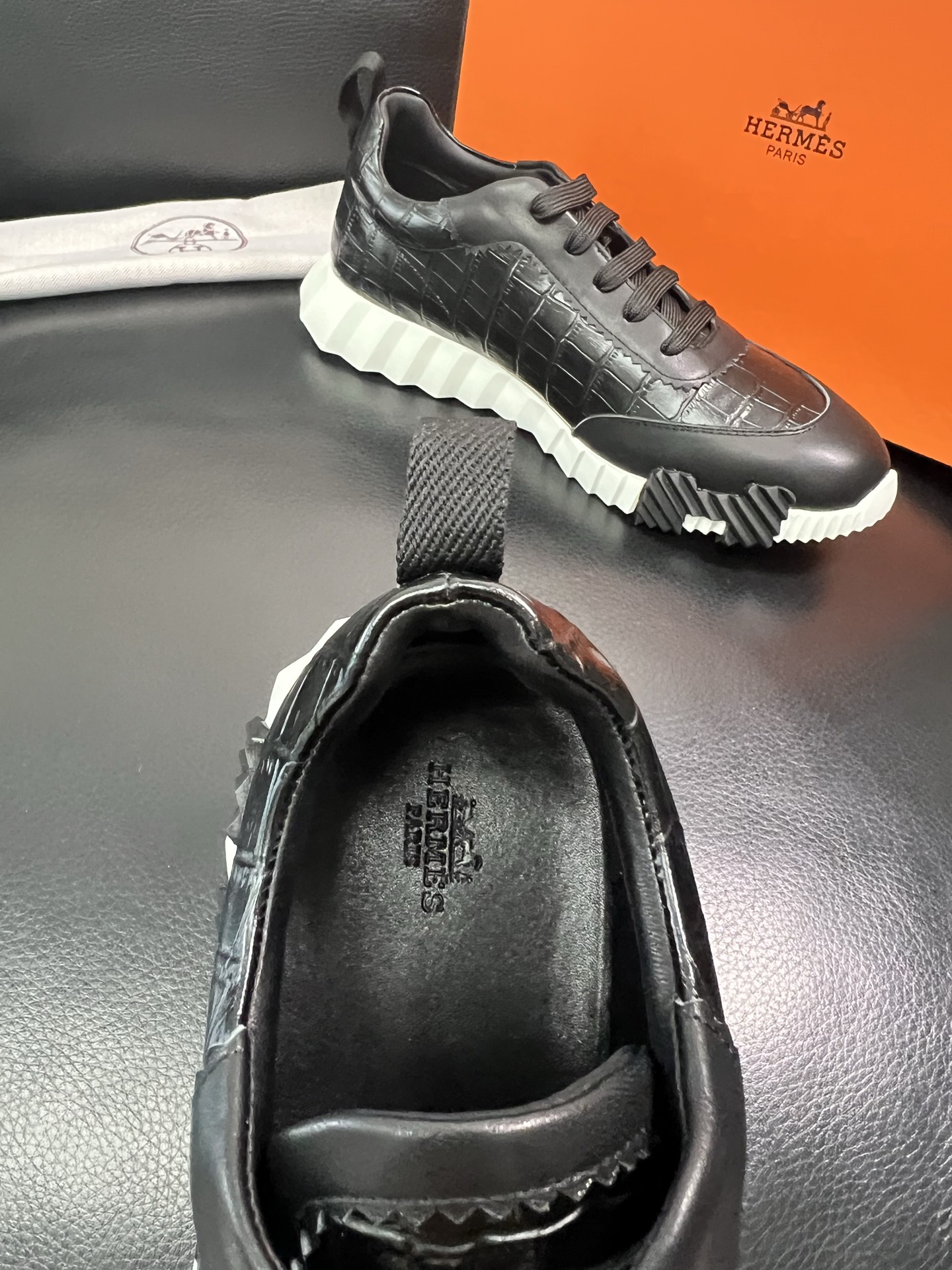 Hermes Croc-Embossed Sneakers Black