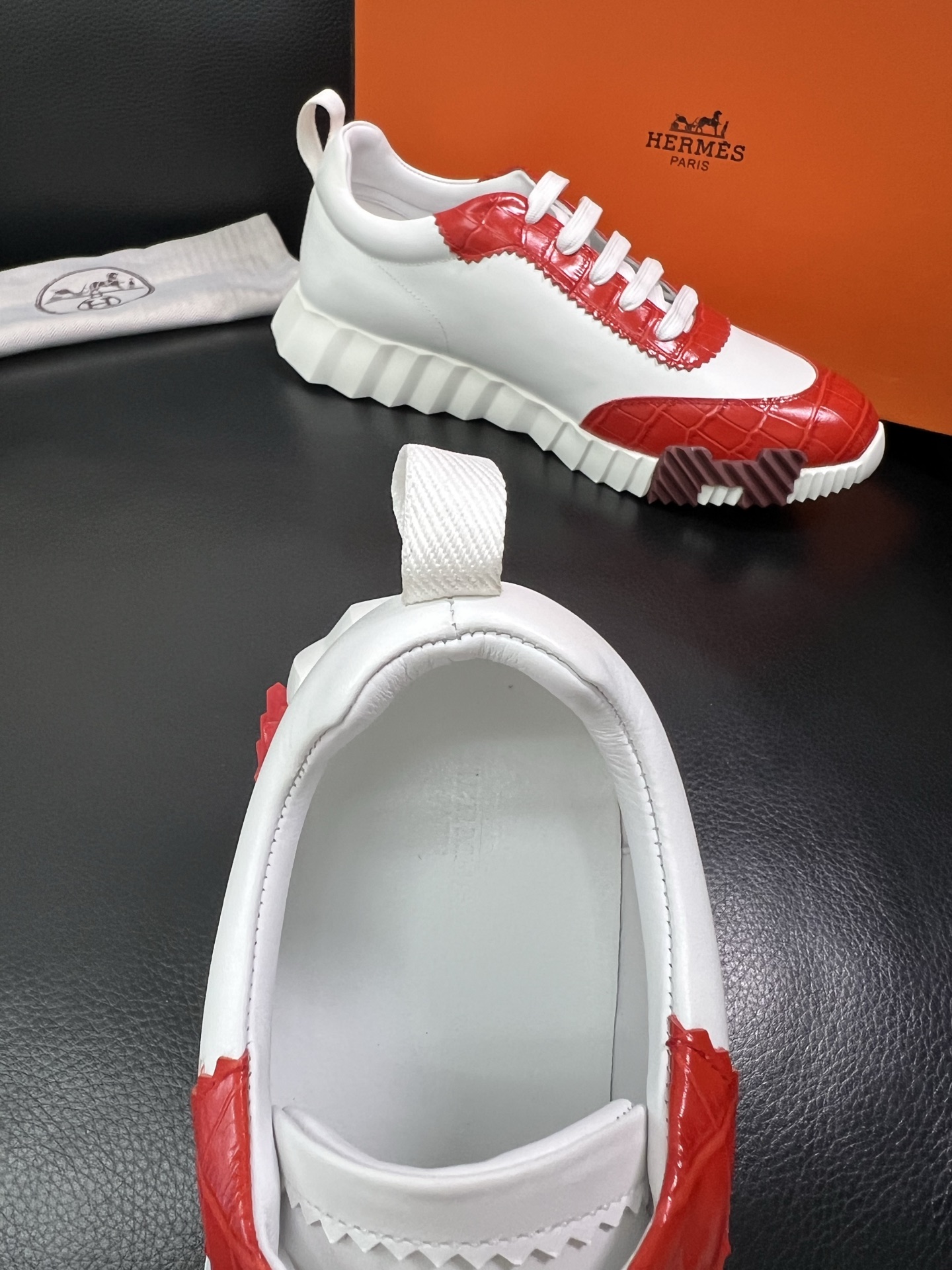 Hermes Leather Chunky Sneakers Red/White