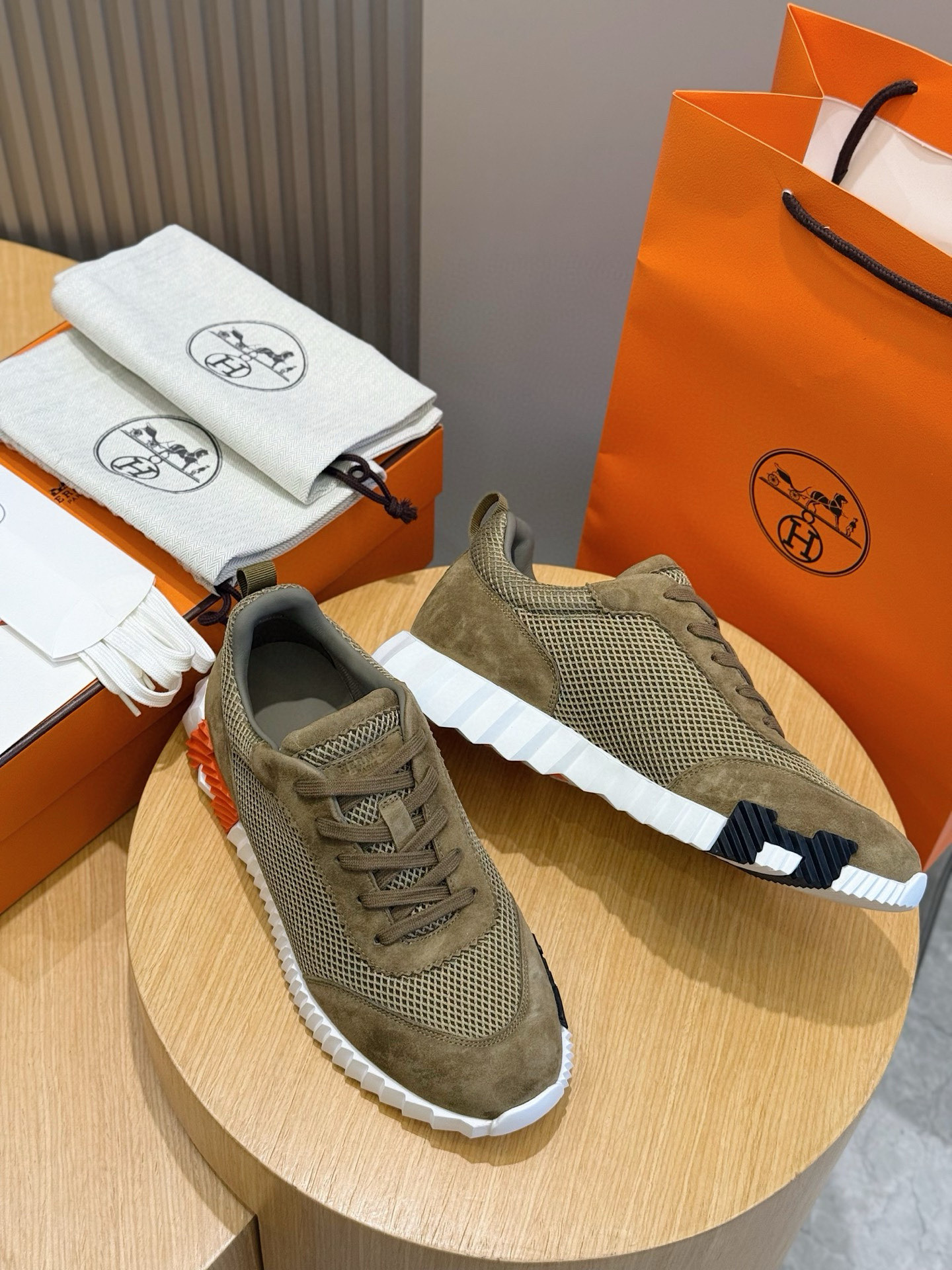 Hermes Bouncing Mesh Sneakers Khaki