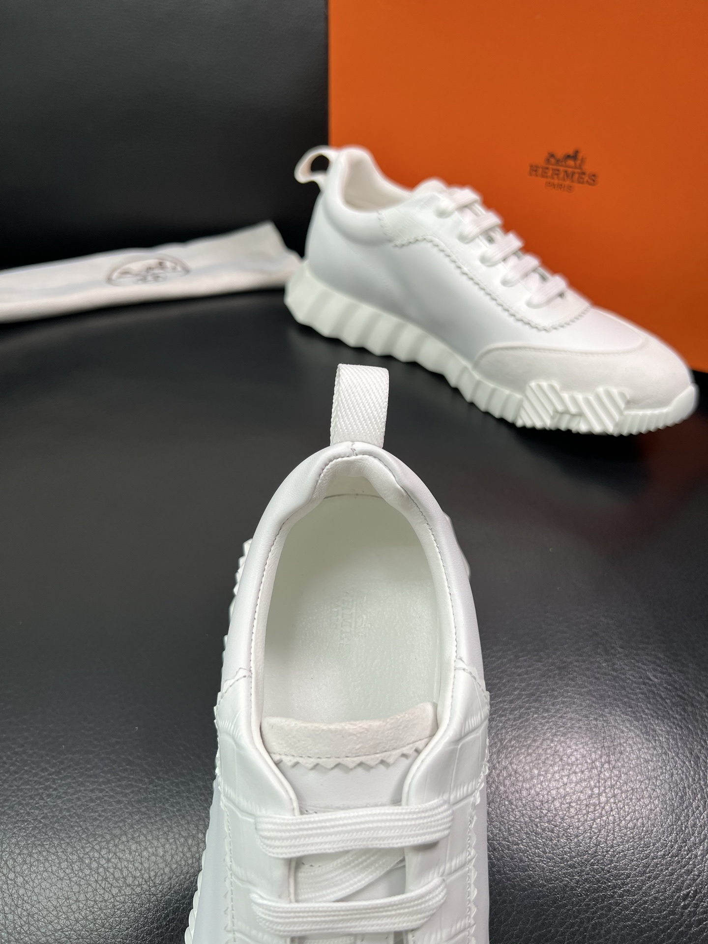 Hermes Leather Low-Top Sneakers White