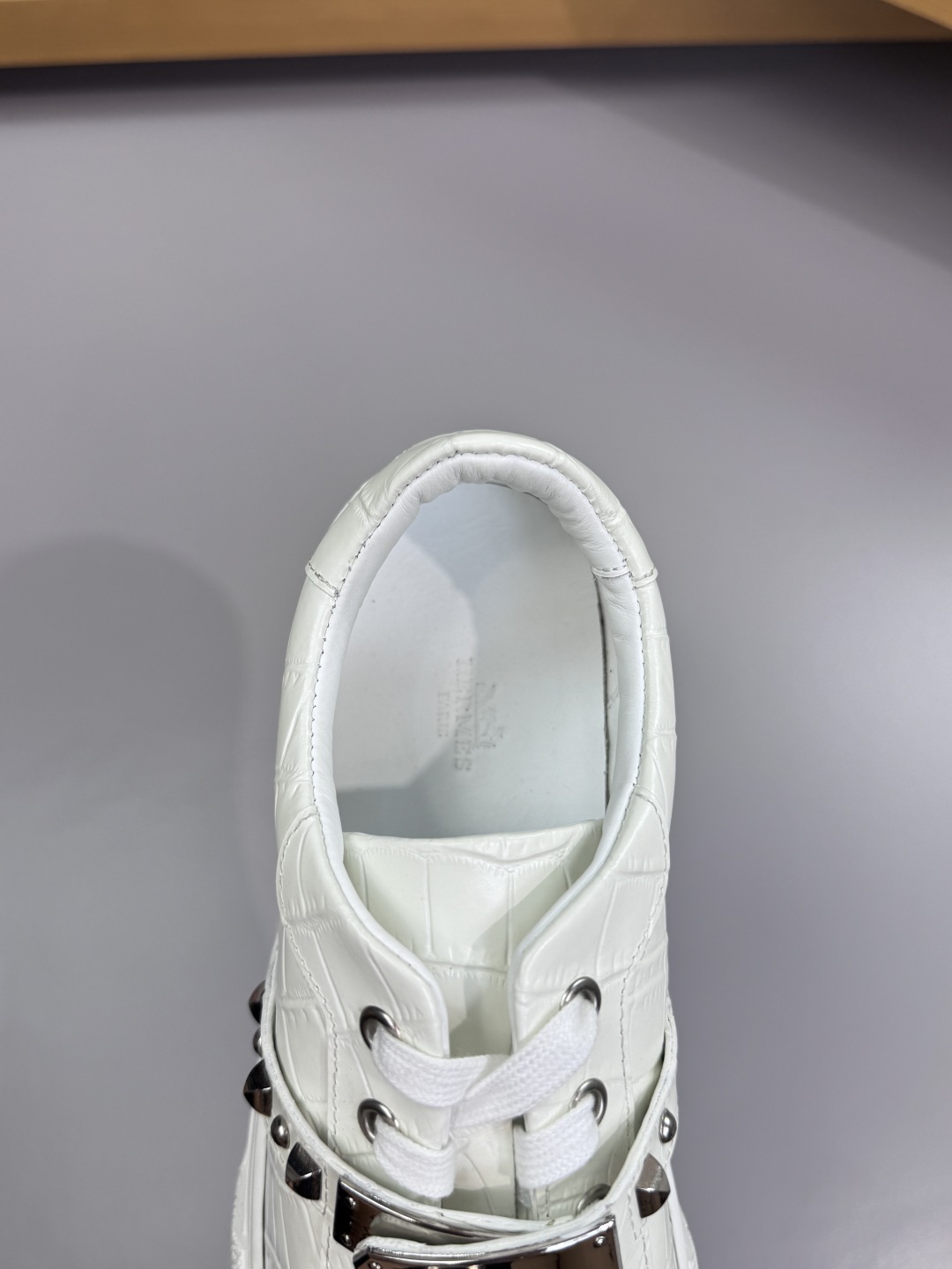 Hermes Croc-Embossed Leather Sneakers White