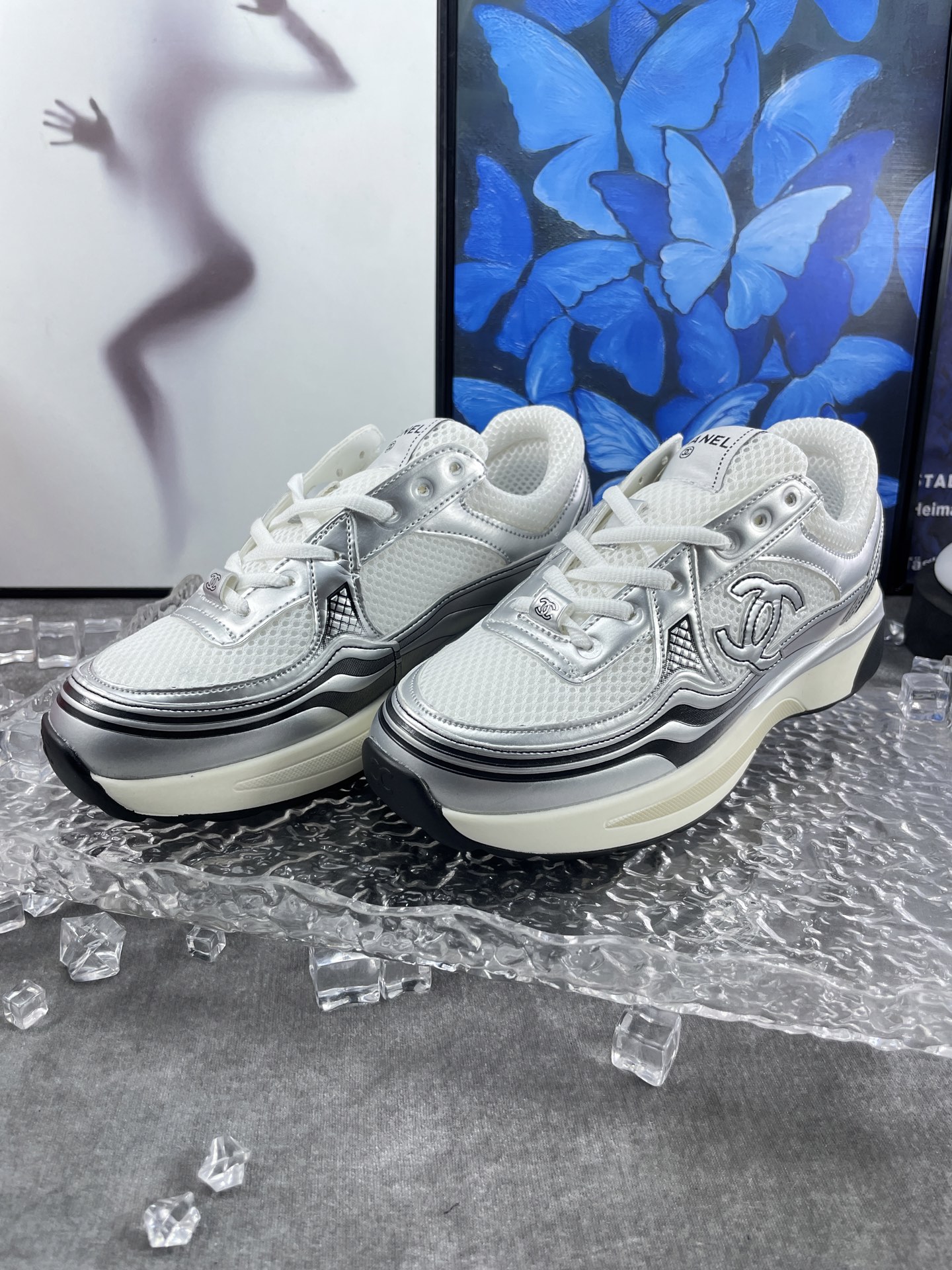 Chanel 8811 Chunky Mesh Sneakers Silver