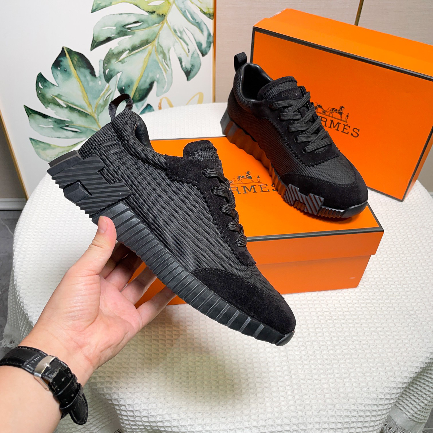 Hermes Canvas Suede H Sneaker Black