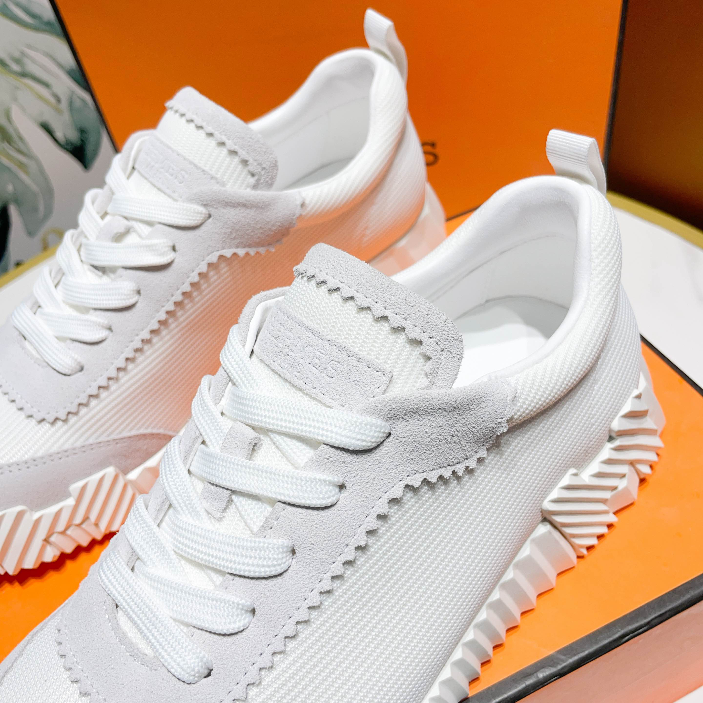 Hermes H Logo Canvas Sneaker White