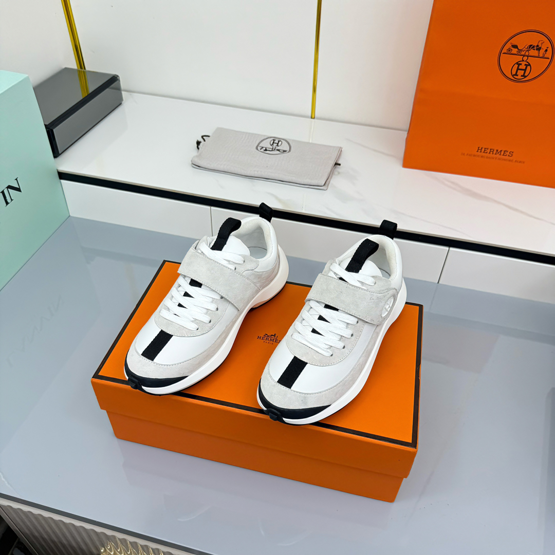 Hermes Loosneaker Velcro Sneakers White/Gray