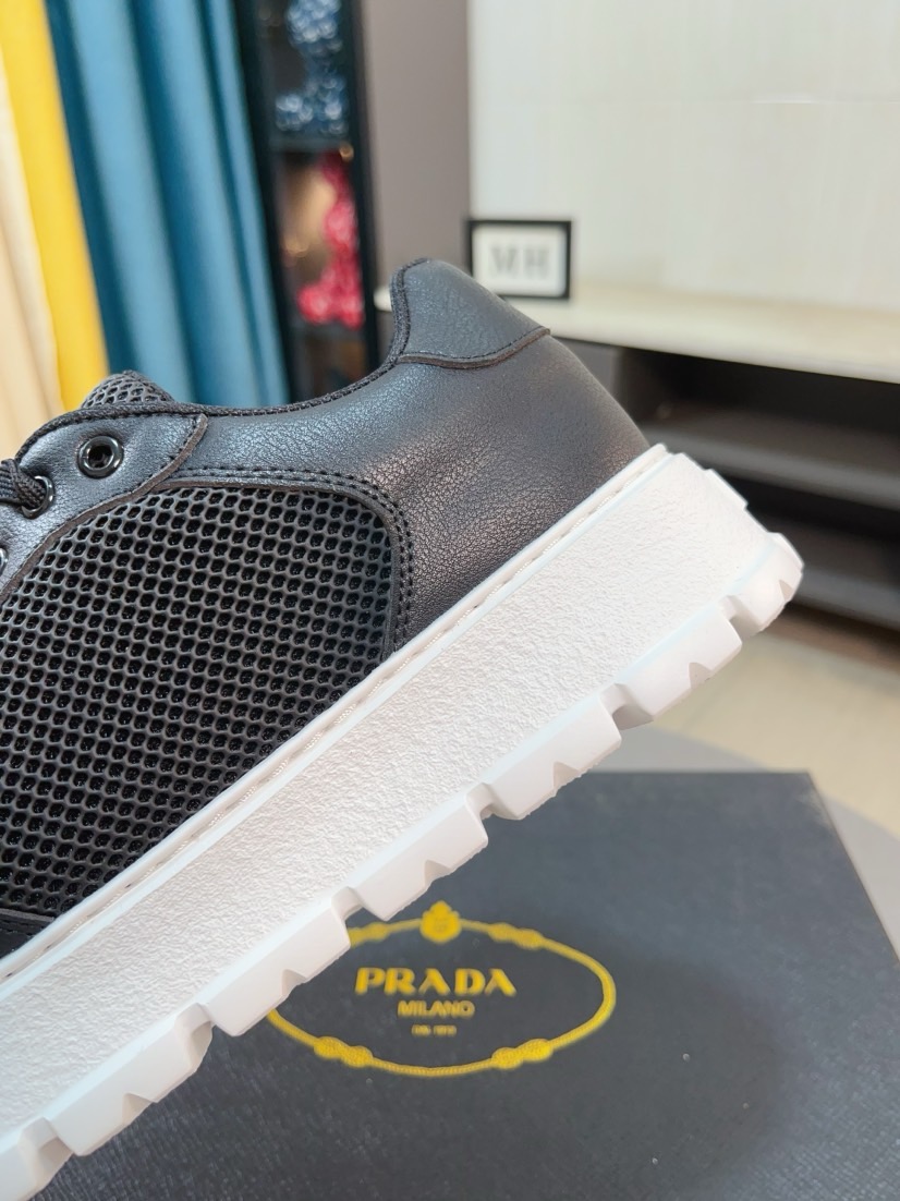 Prada Mesh Leather Sneakers Black