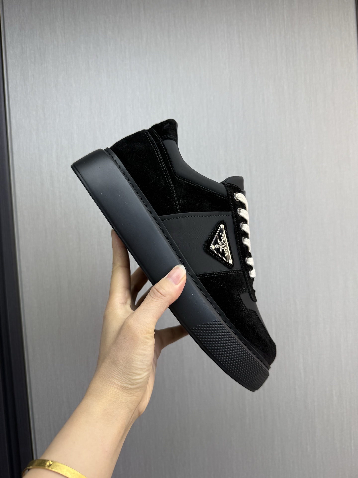Prada Suede Leather Low-Top Sneakers Black
