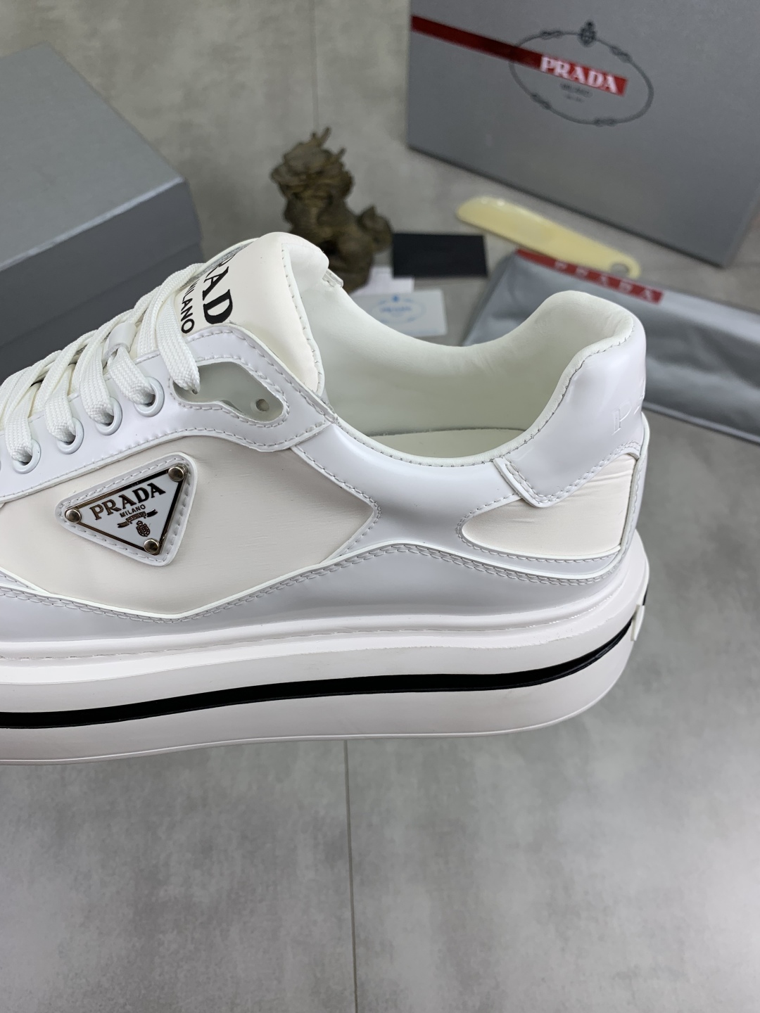 Prada Milano Leather Platform Sneakers White
