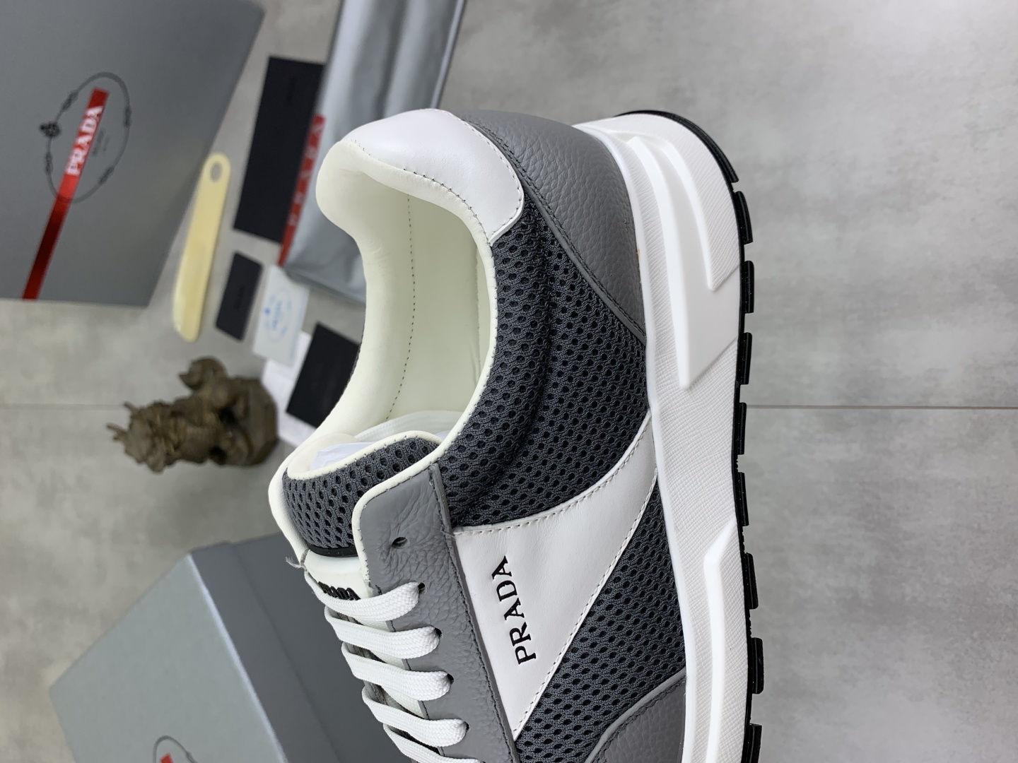 Prada Calfskin Mesh Sneakers Grey