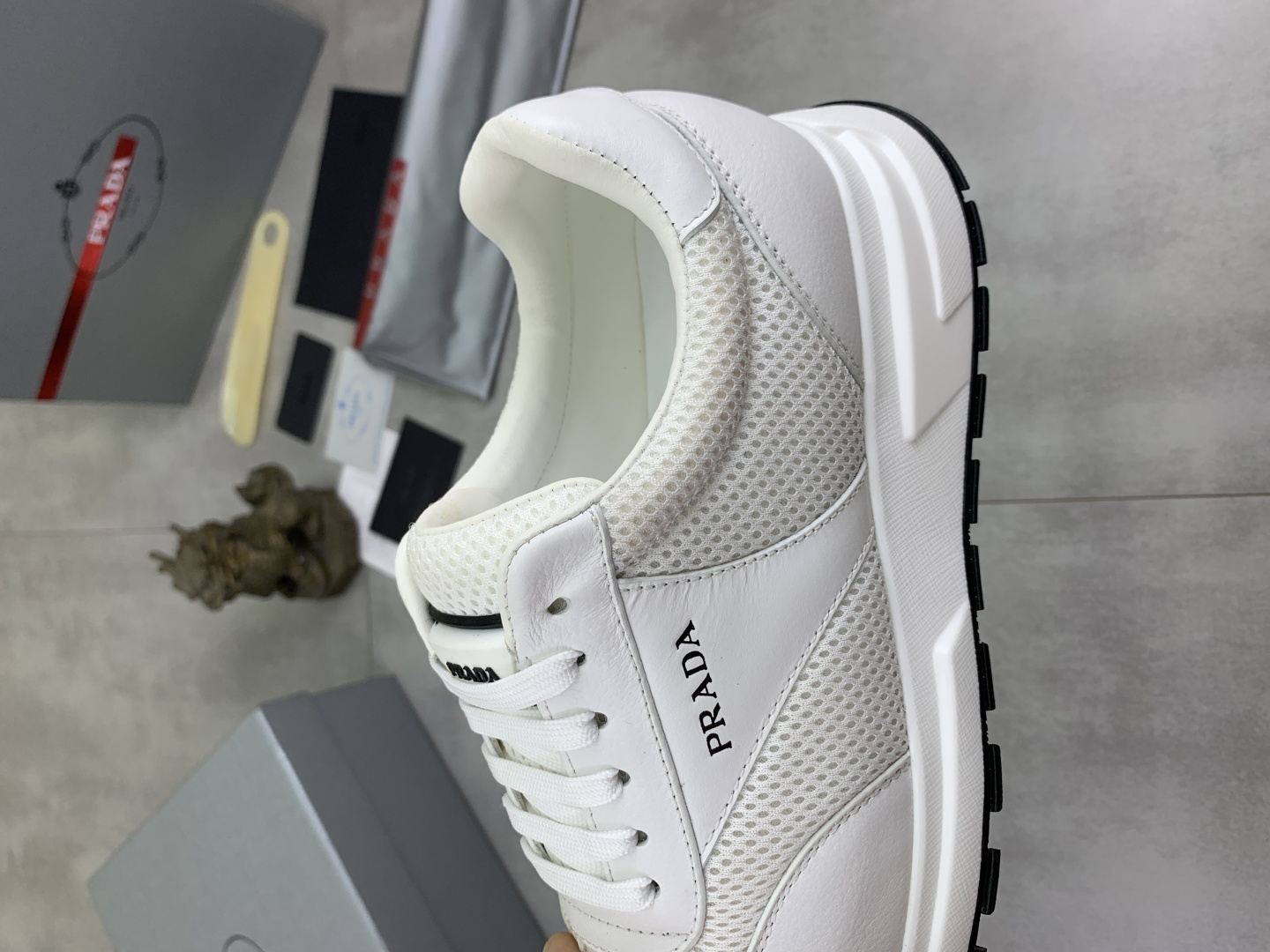Prada Calf Leather Mesh Runner Sneakers White