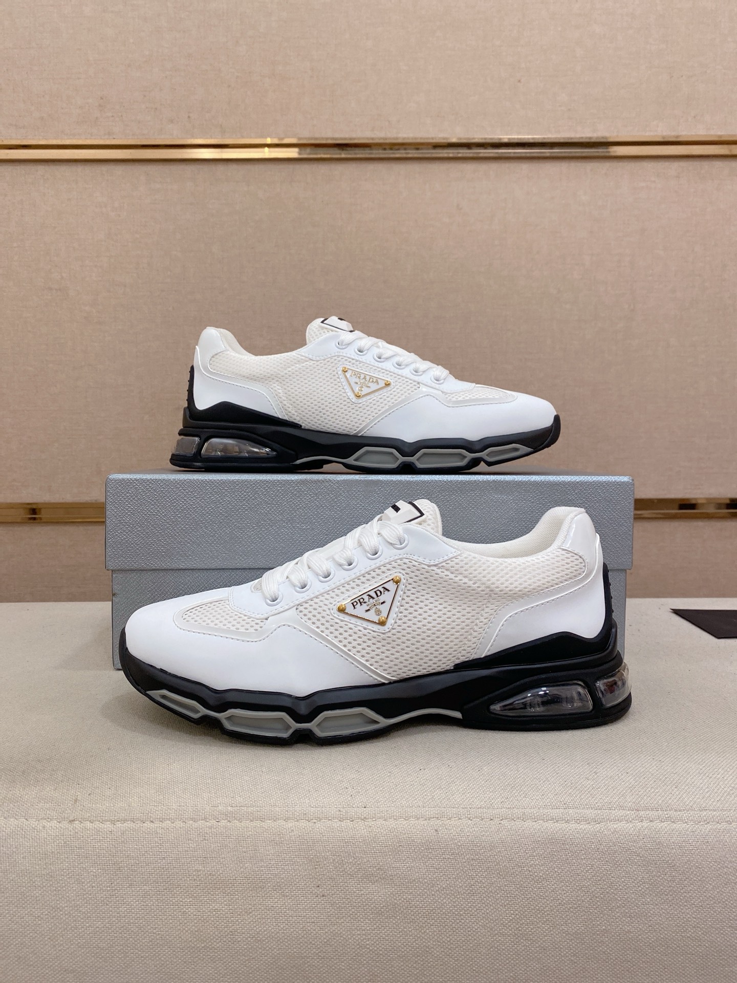 Prada Air-Cushion Mesh Sneakers White/Black