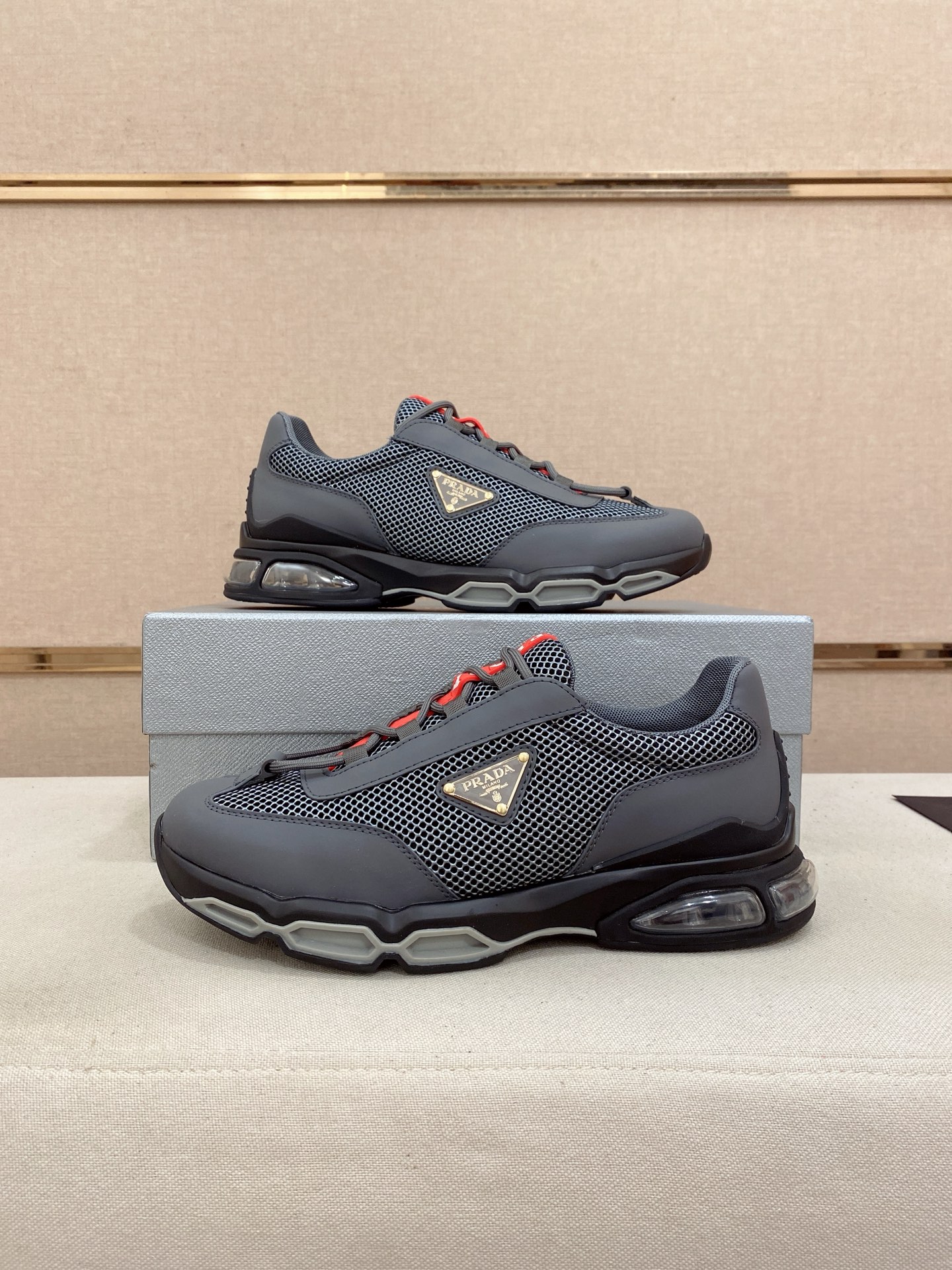 Prada Air Cushion Mesh Sneakers Gray/Red