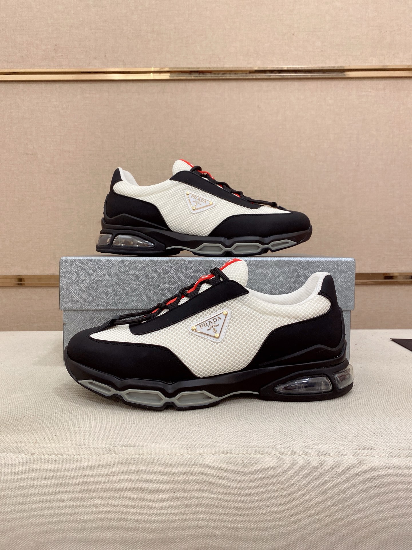 Prada Air Cushion Mesh Sneakers Black/White