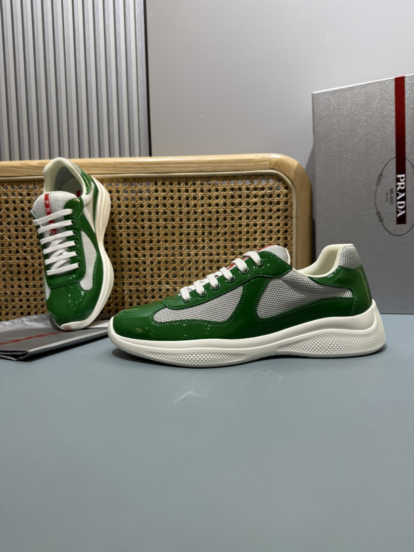Prada Americas Cup Lace-Up Sneakers Green
