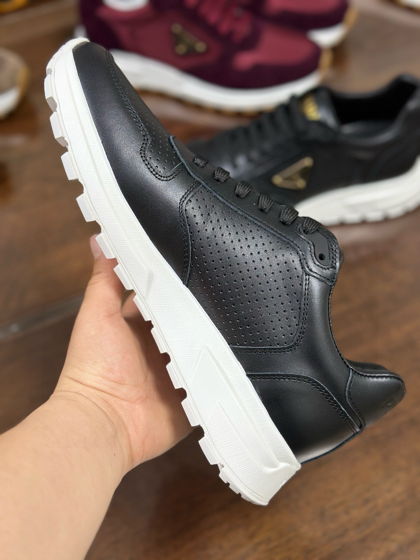 Prada Prax 2.0 Perforated Leather Sneakers Black