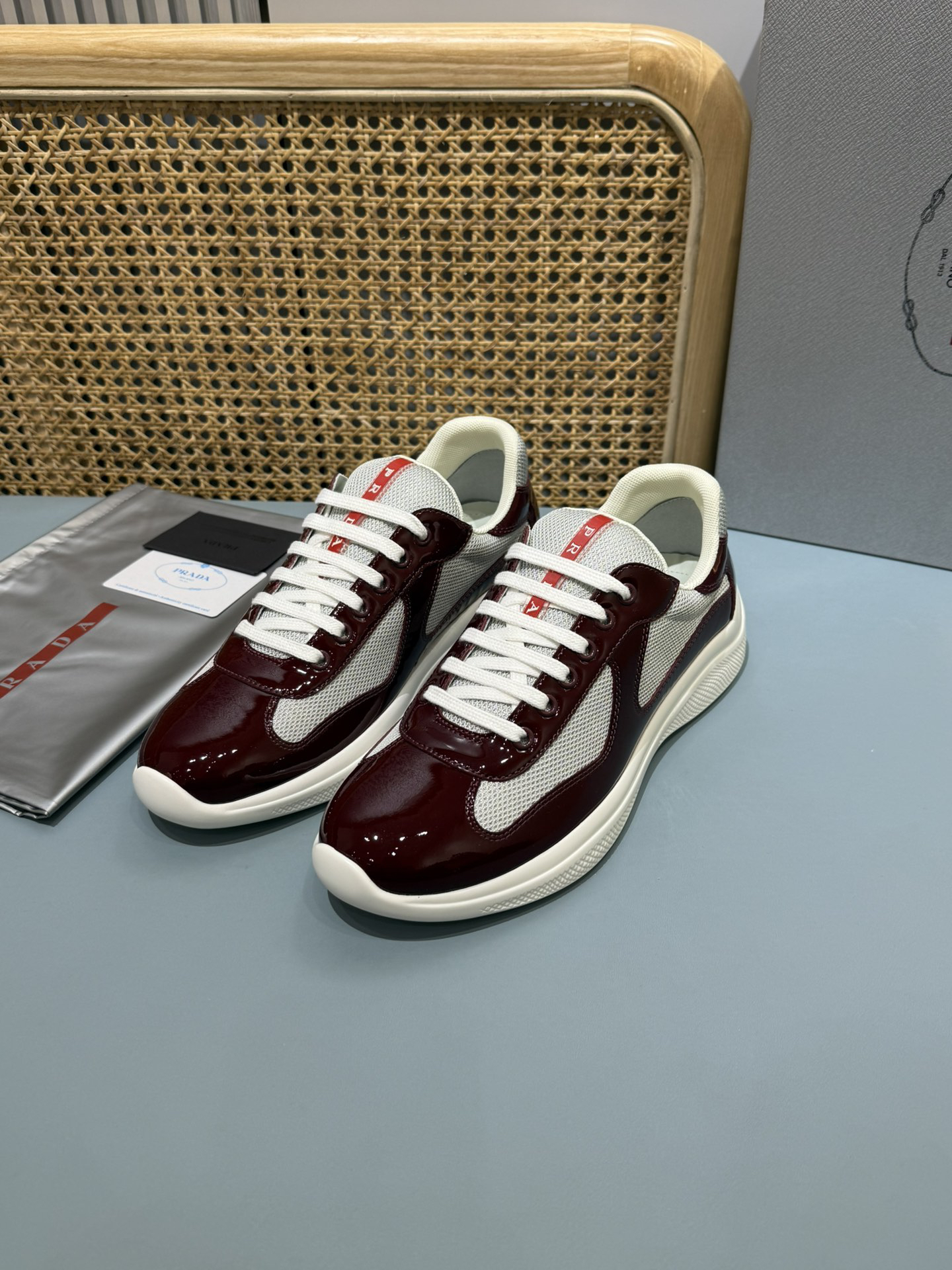 Prada Americas Cup Lace-Up Sneakers Burgundy