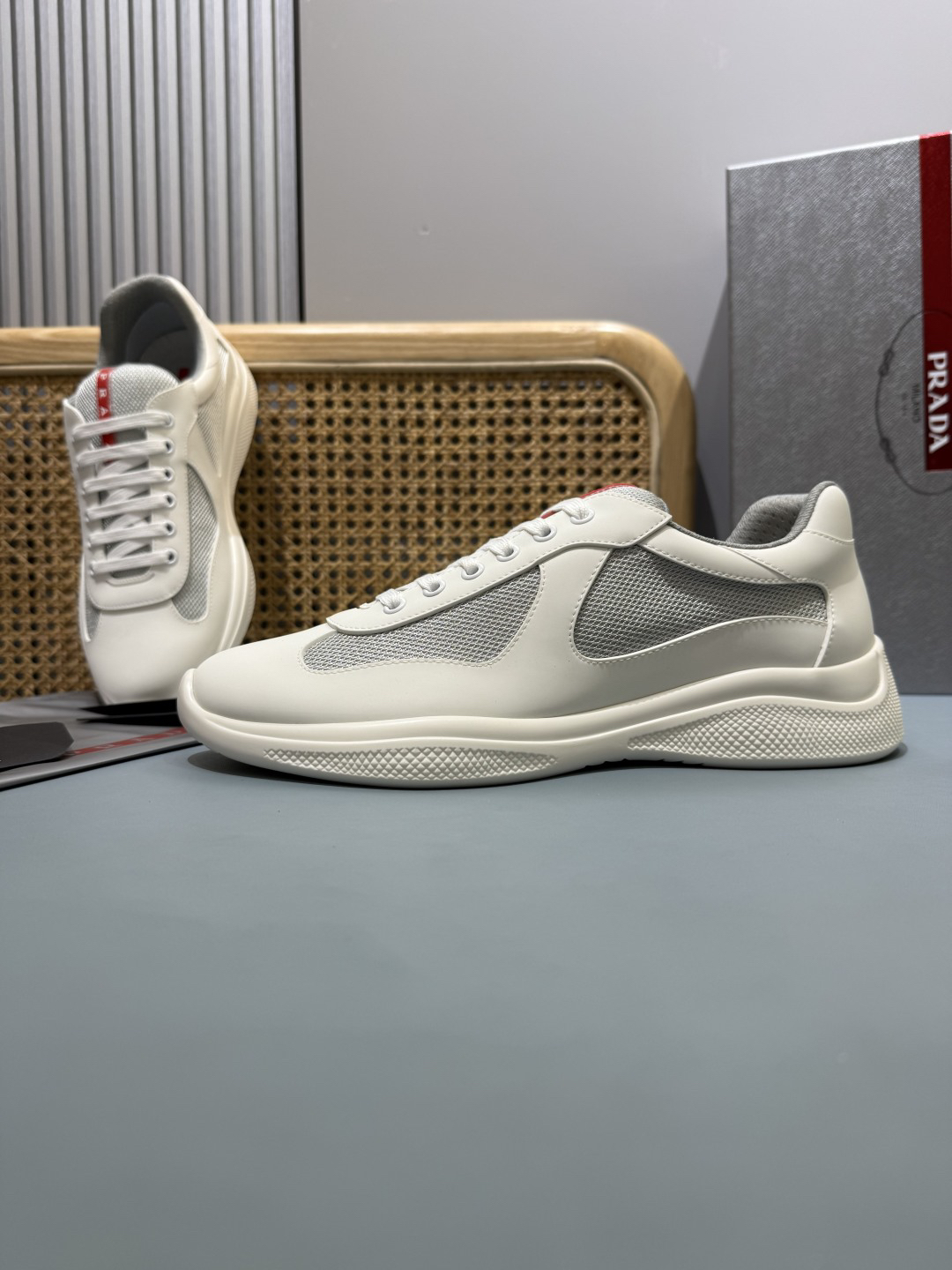 Prada Americas Cup Lace-Up Sneakers White