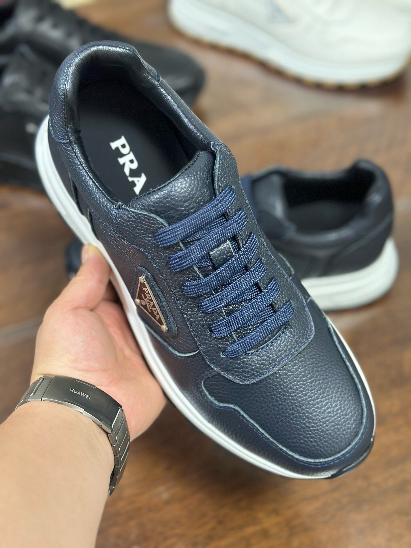Prada Prax 2.0 Leather Sneakers Navy