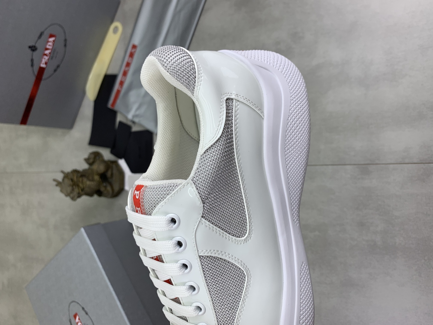 Prada Mesh Leather Sneakers White