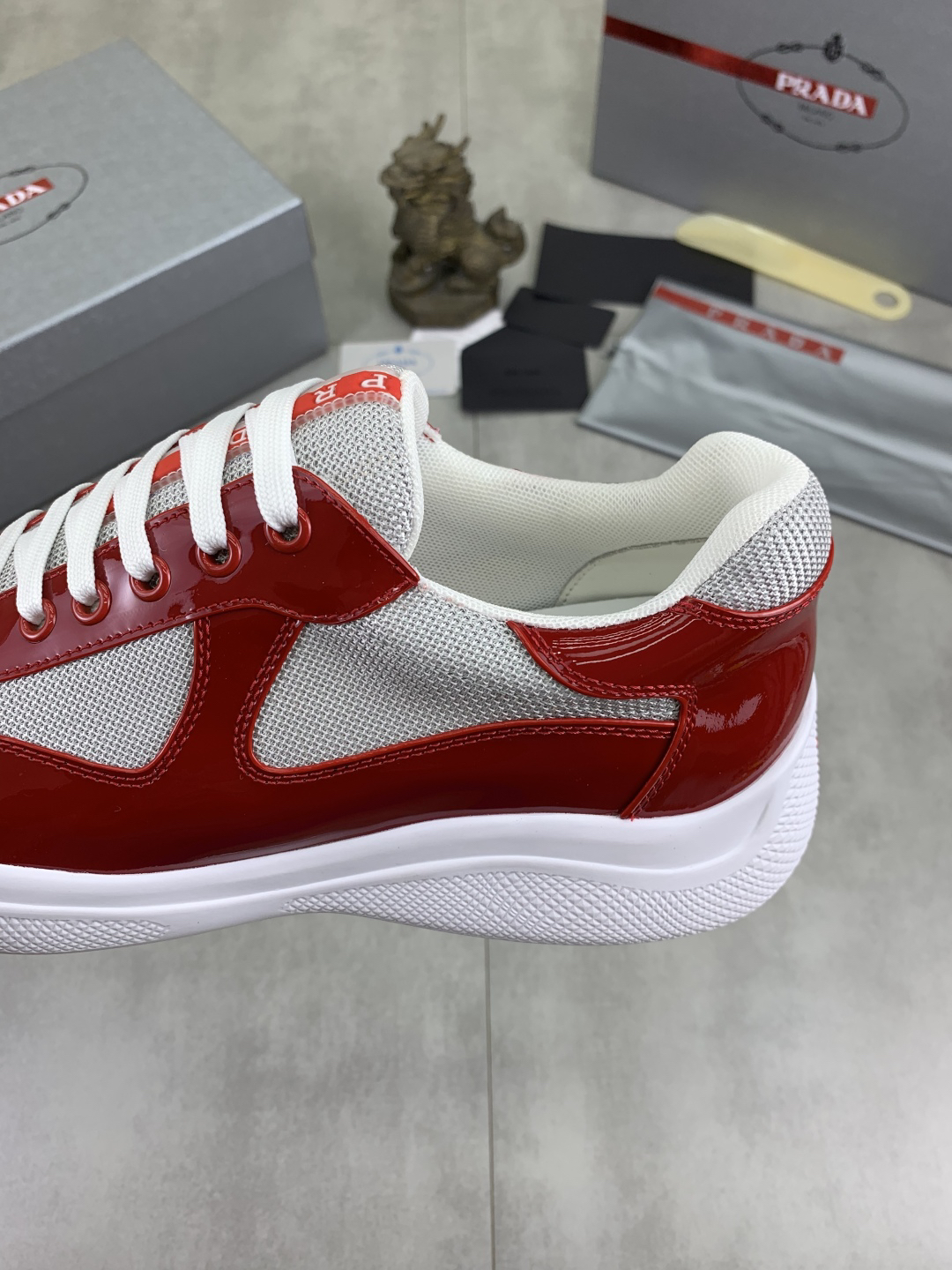 Prada Leather Mesh Sneakers Red/White