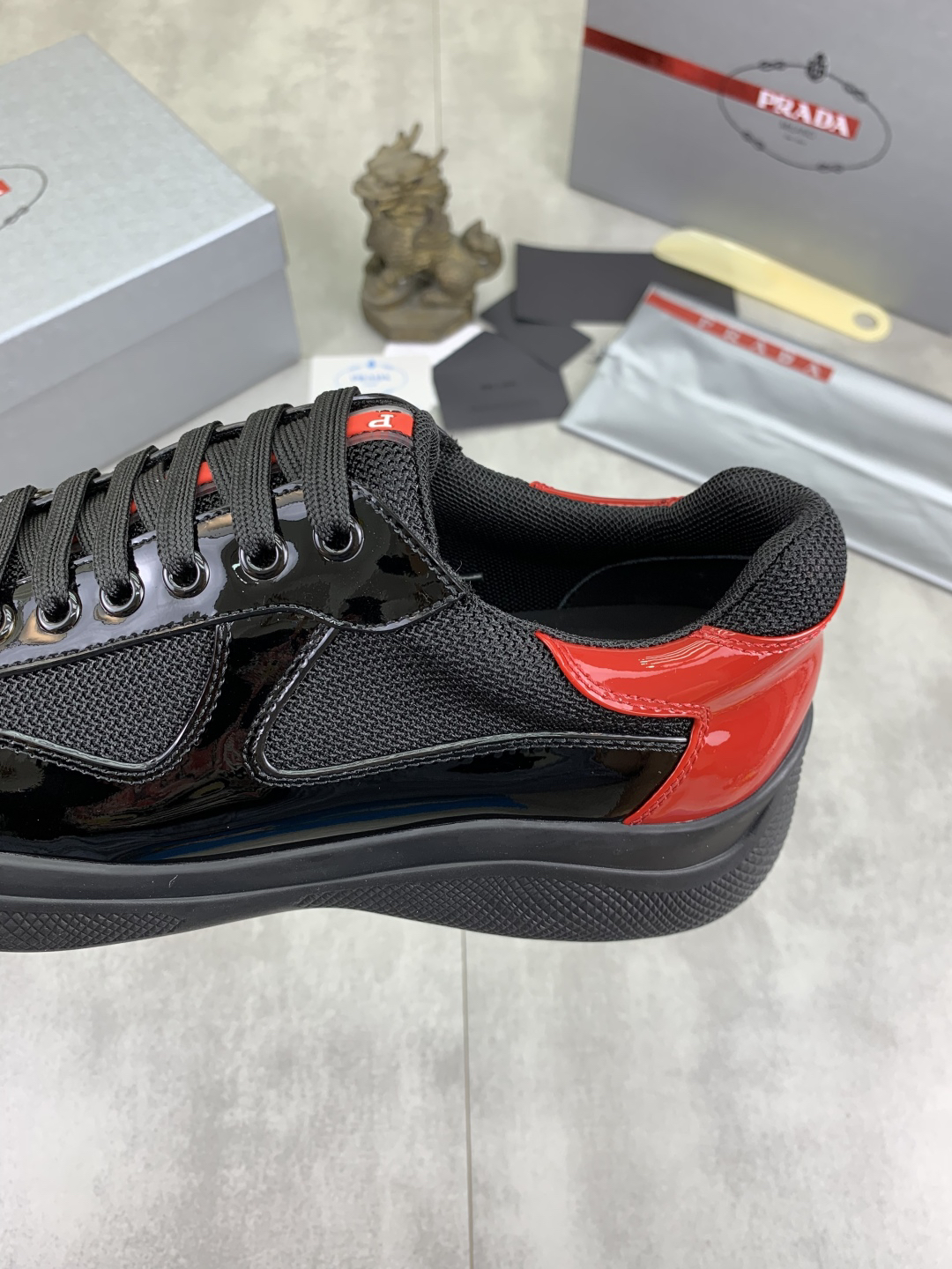 Prada Leather Mesh Sneakers Black/Red