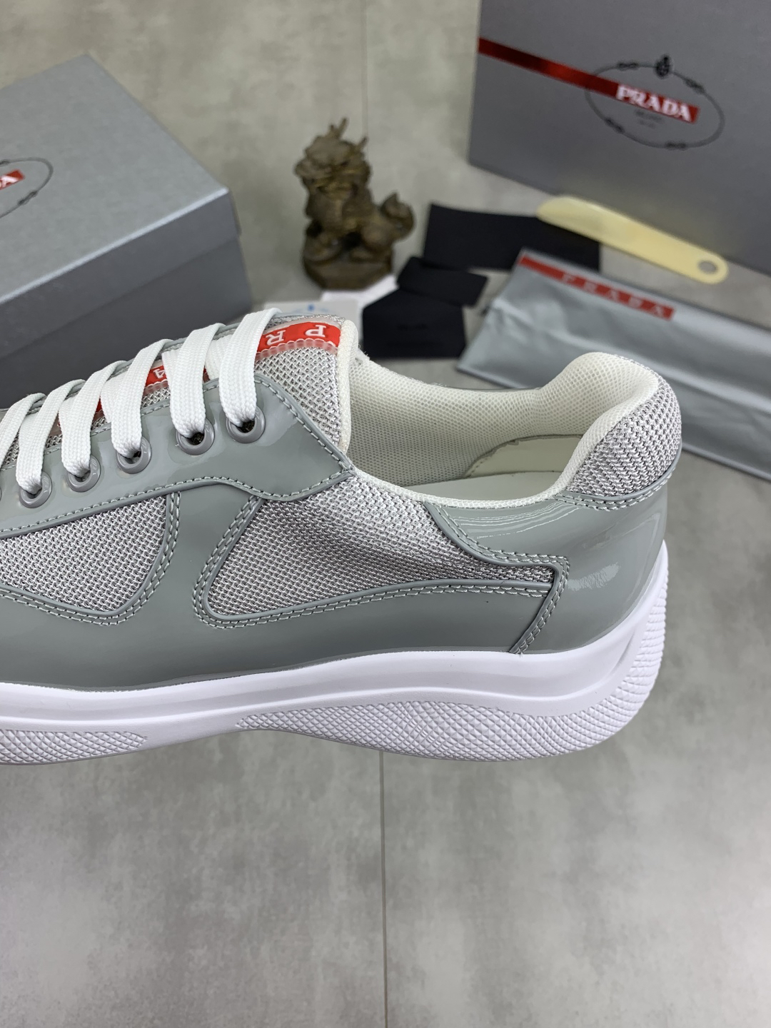 Prada Mesh Leather Sneakers Gray
