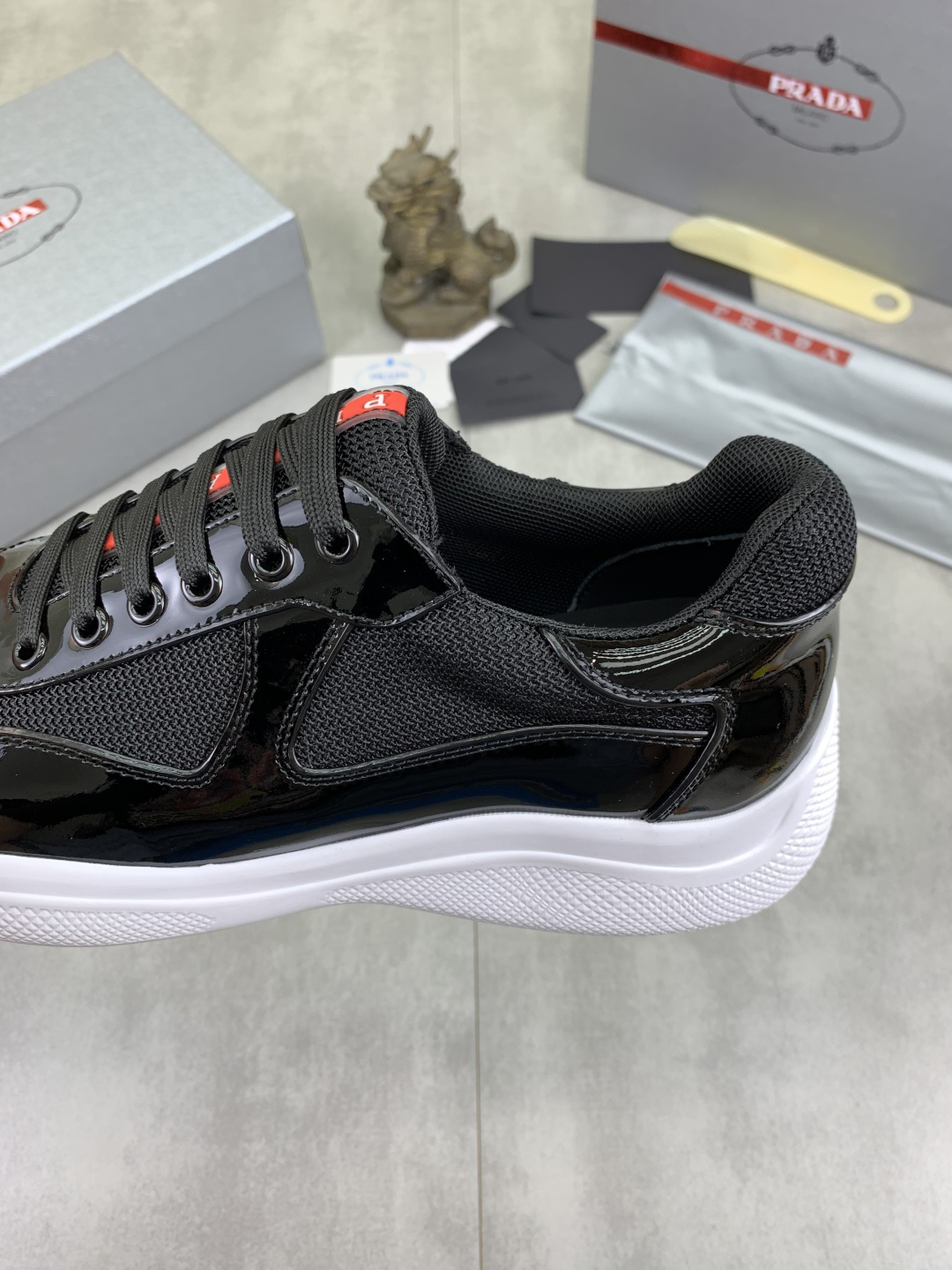 Prada Patent Leather Low-Top Sneakers Black