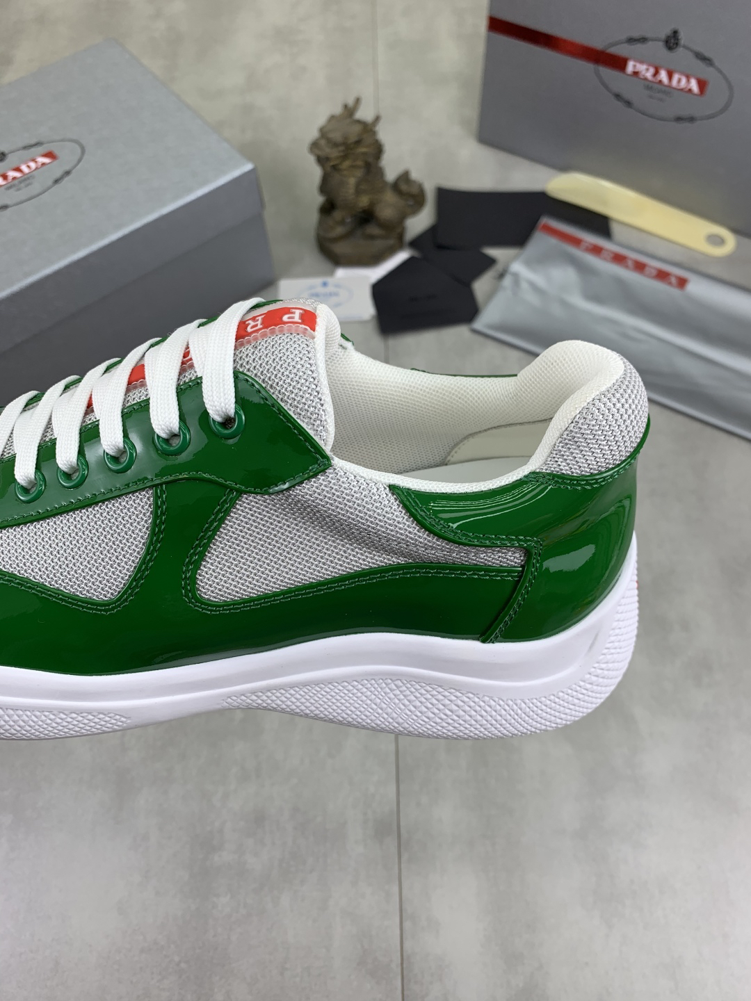 Prada Leather Mesh Low-Top Sneakers Green