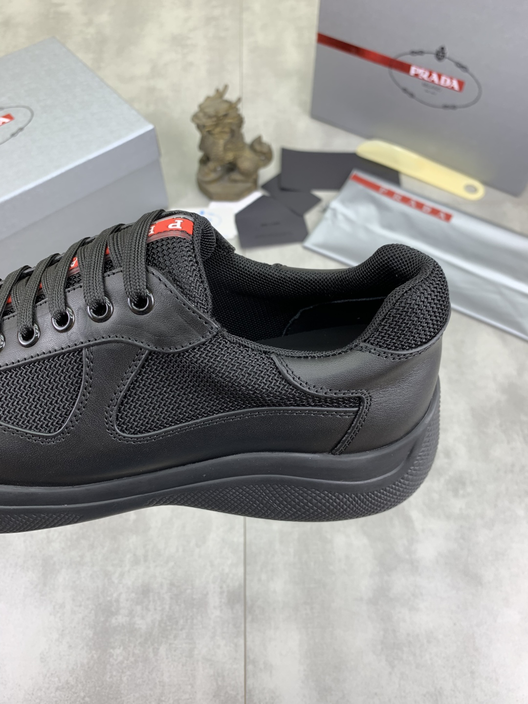 Prada Leather Mesh Sneakers Black