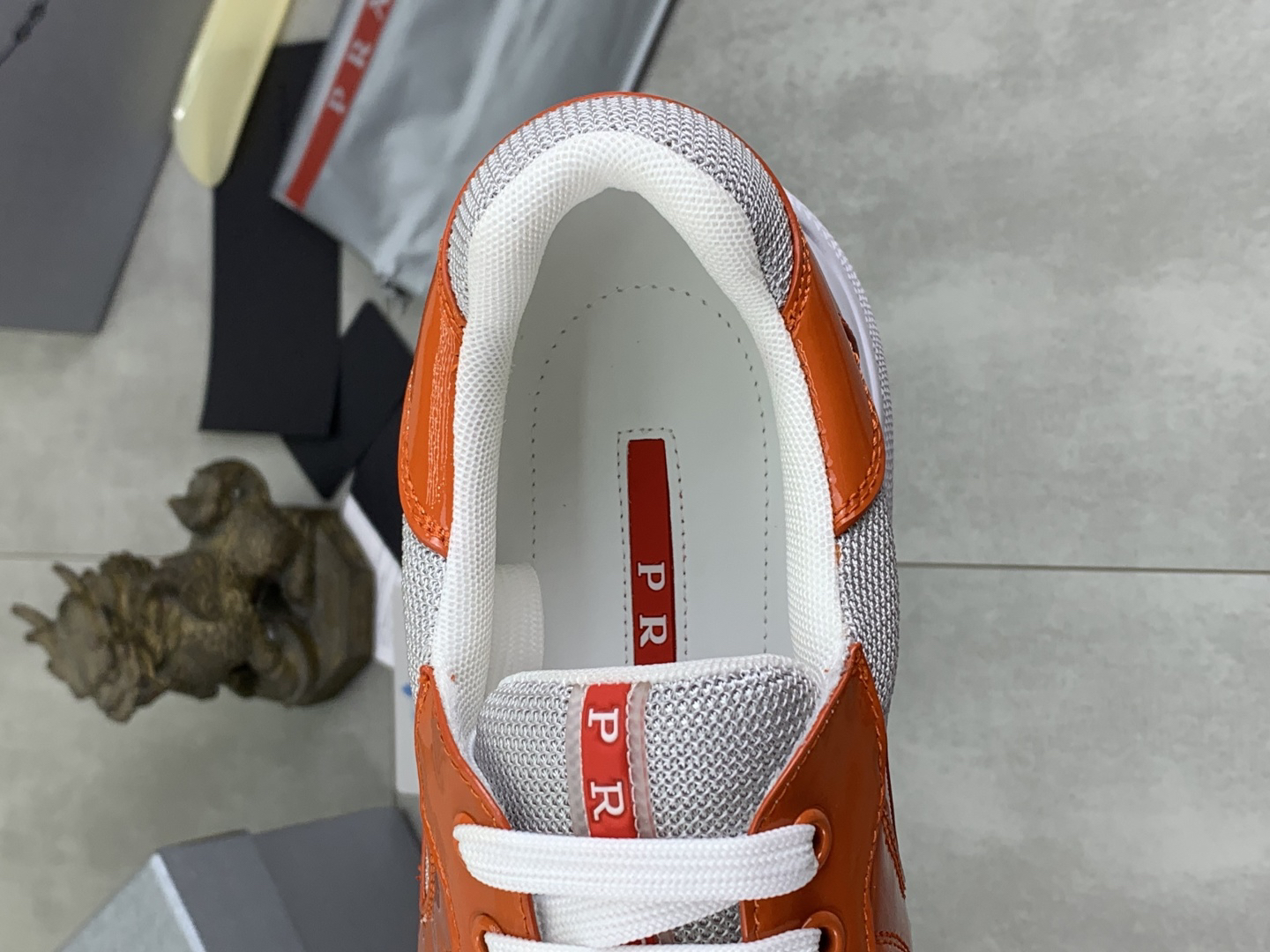 Prada Leather Mesh Sneakers Orange
