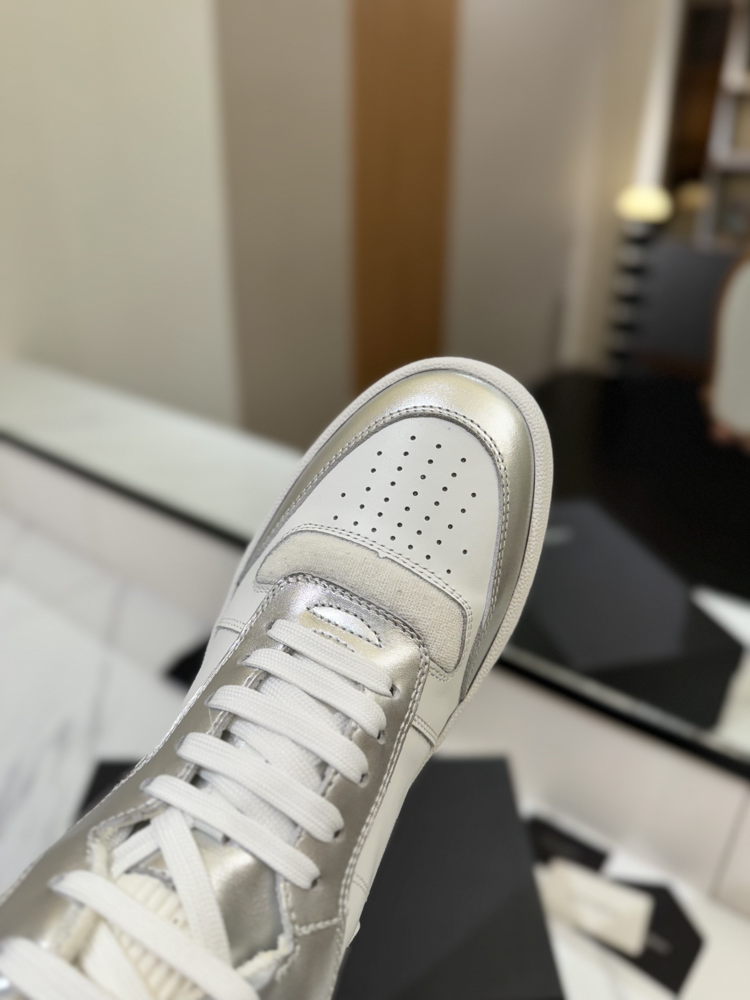 YSL SL61 Leather High-Top Sneakers Silver/White