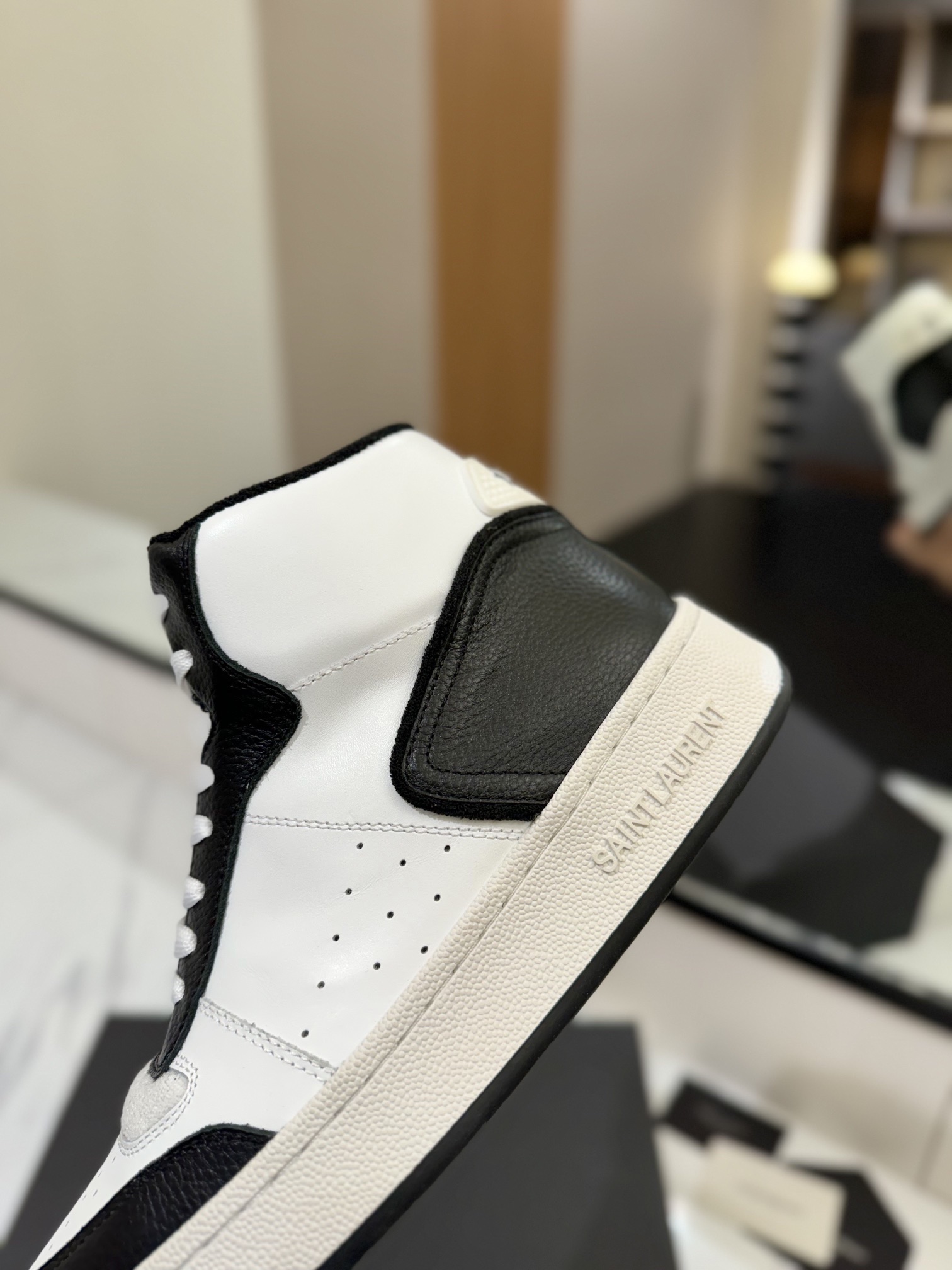 YSL SL61 Leather High-Top Sneakers Black White
