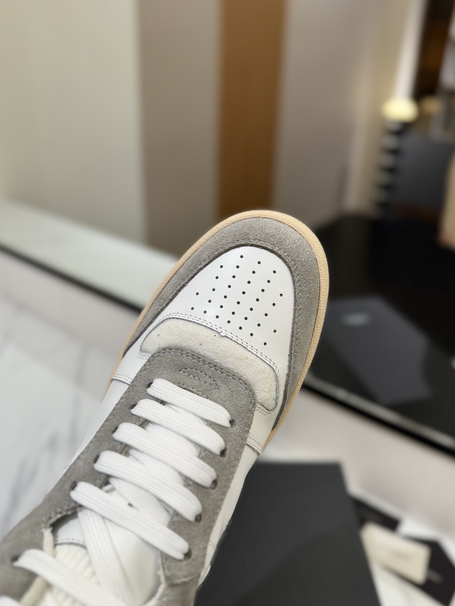 Saint Laurent SL61 Leather High-Top Sneakers White/Grey