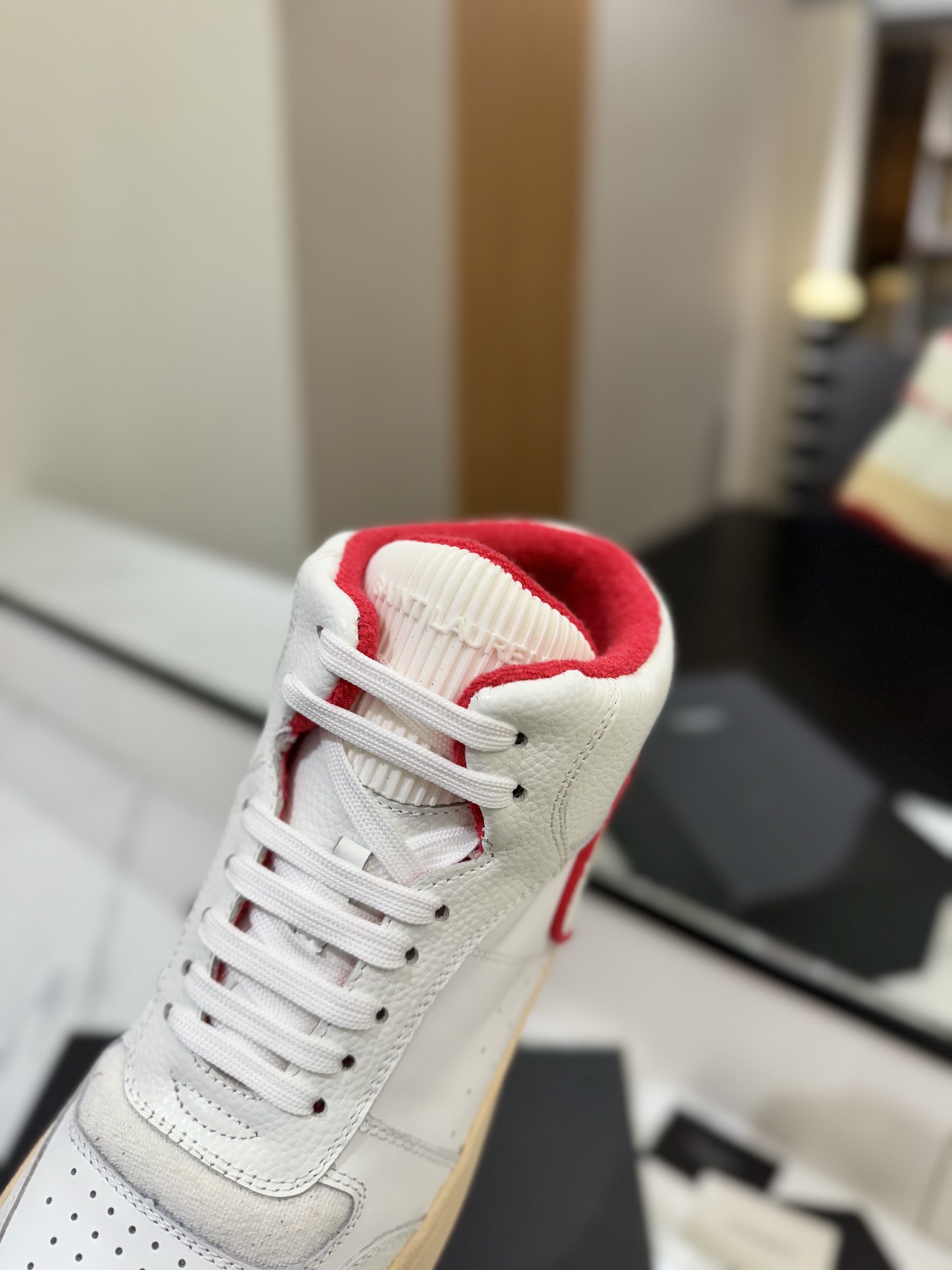 YSL SL61 Leather High-Top Sneakers White/Red