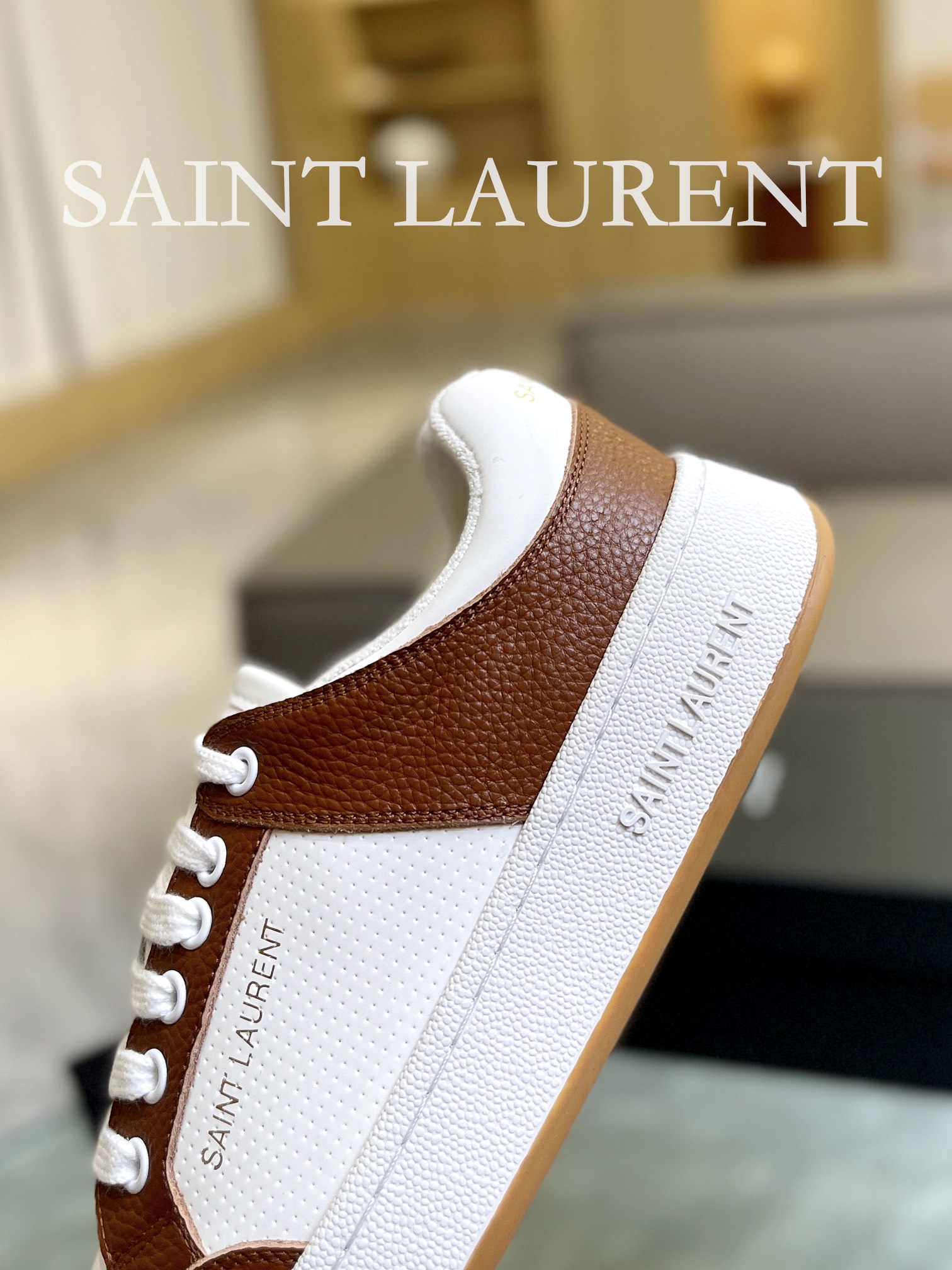 YSL SL61 Leather Sneakers Brown/White