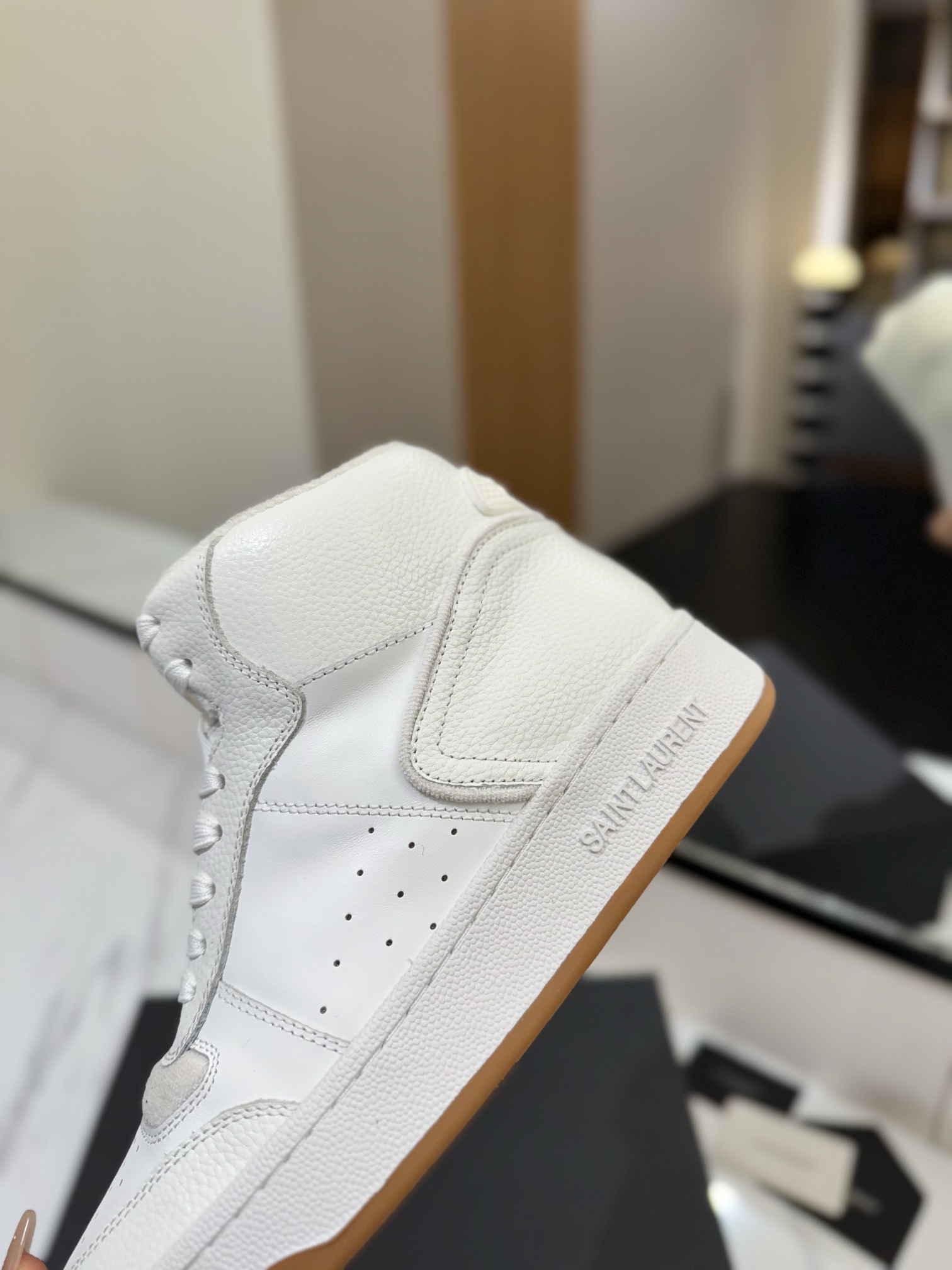 YSL SL61 Leather High-Top Sneakers White