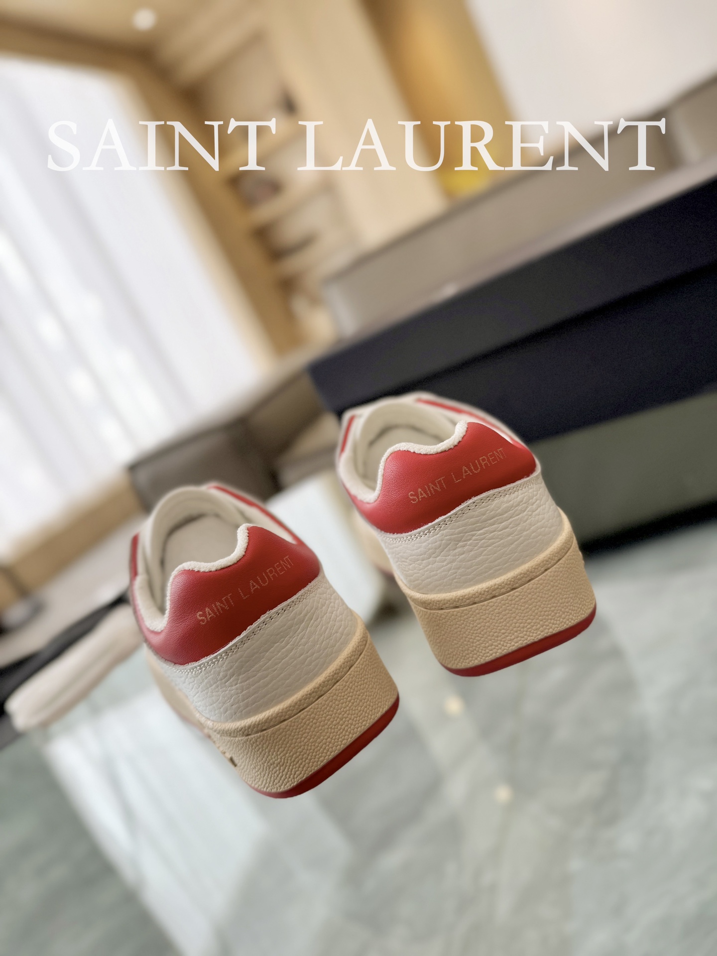 YSL SL61 Leather Low-Top Sneakers White/Red