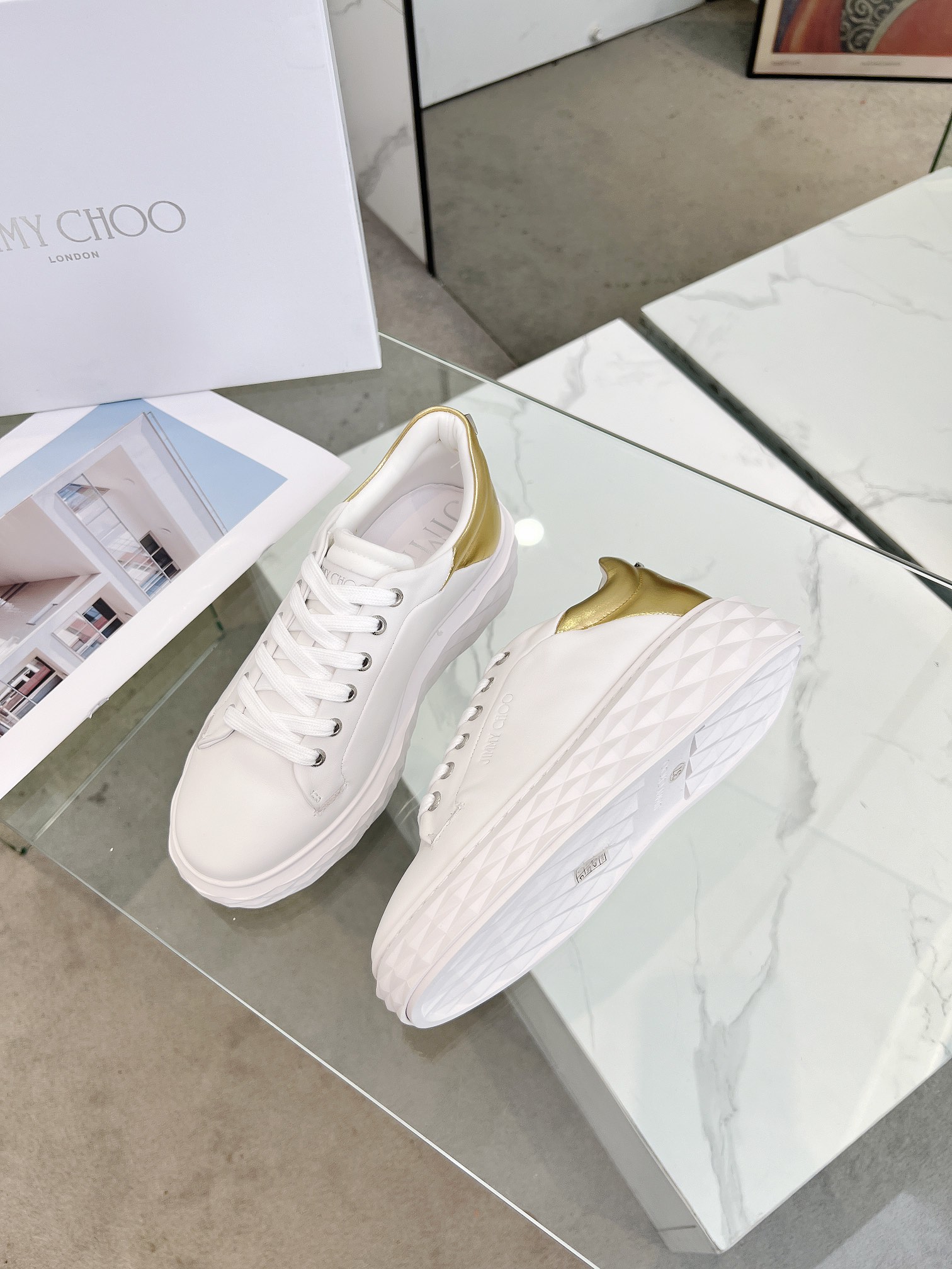 Jimmy Choo Diamond Sneakers White Gold