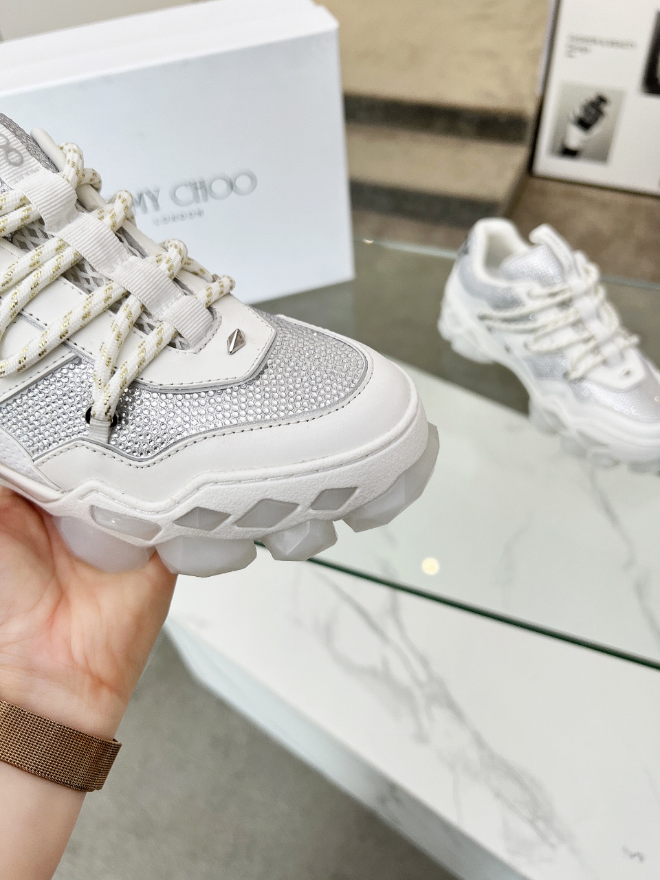 Jimmy Choo Diamond X II M Dad Sneakers Silver/White