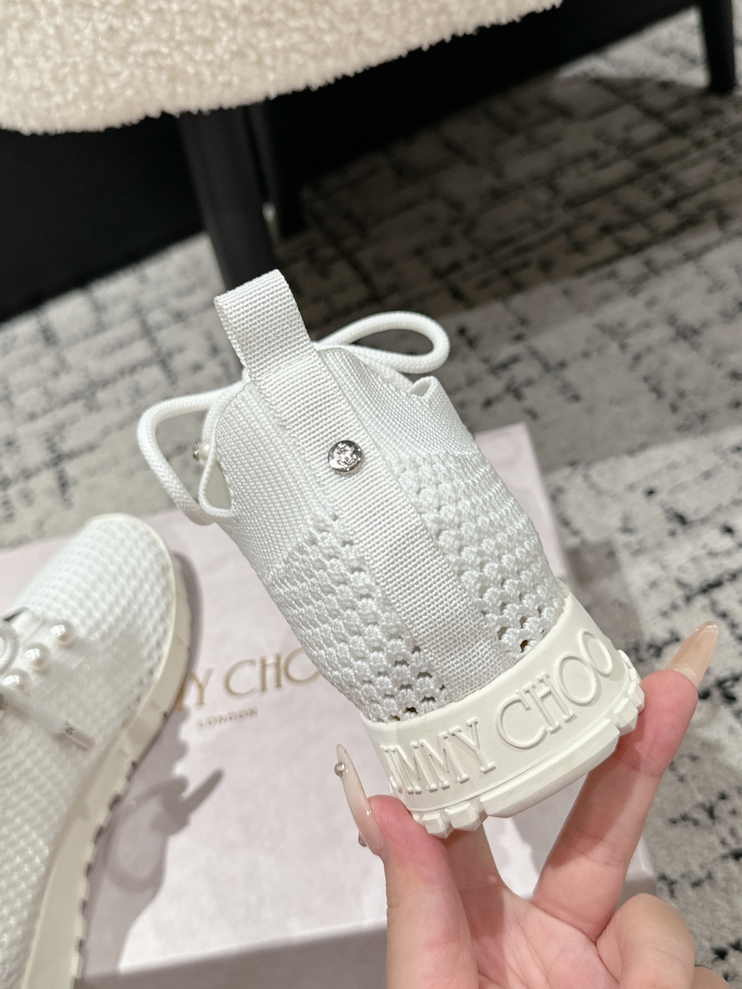 Jimmy Choo Pearl Knit Sock Sneakers White