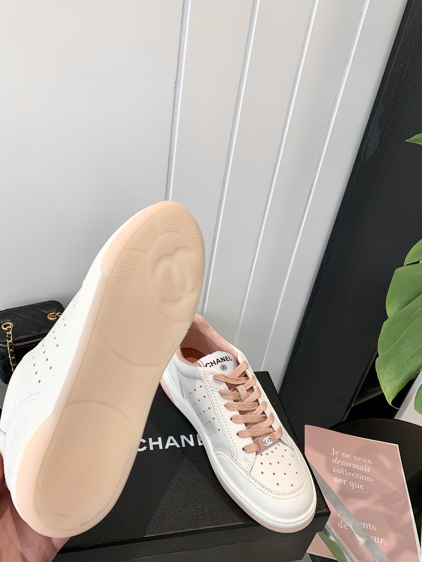 Chanel Air-Embossed Logo Sneakers White Pink