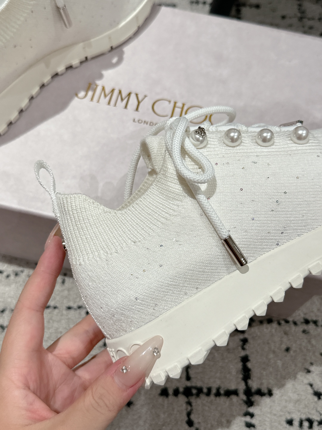 Jimmy Choo Pearl Knit Sock Sneakers White