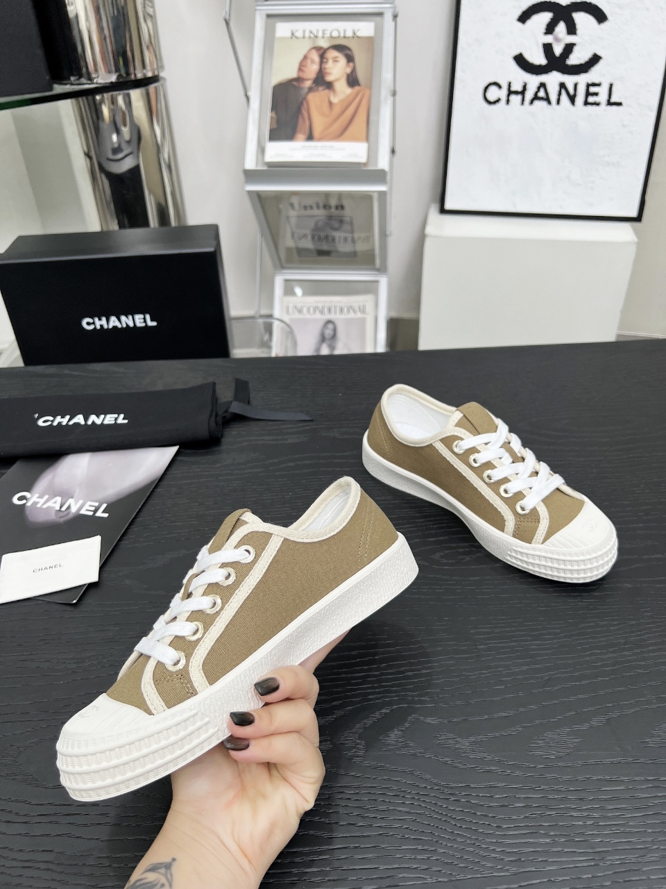 Chanel Vintage Canvas Sneakers Khaki