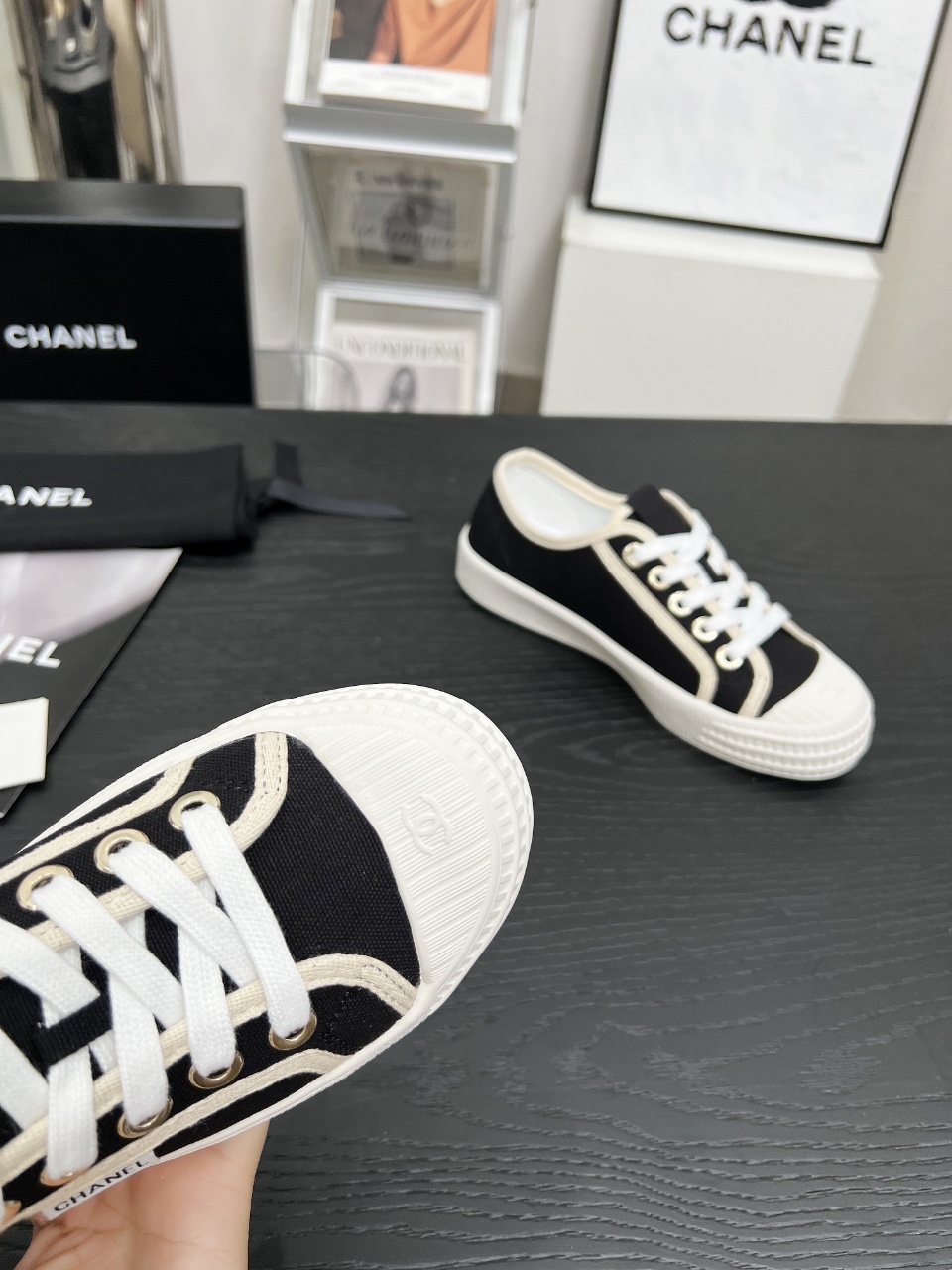 Chanel Vintage Canvas Sneakers Black