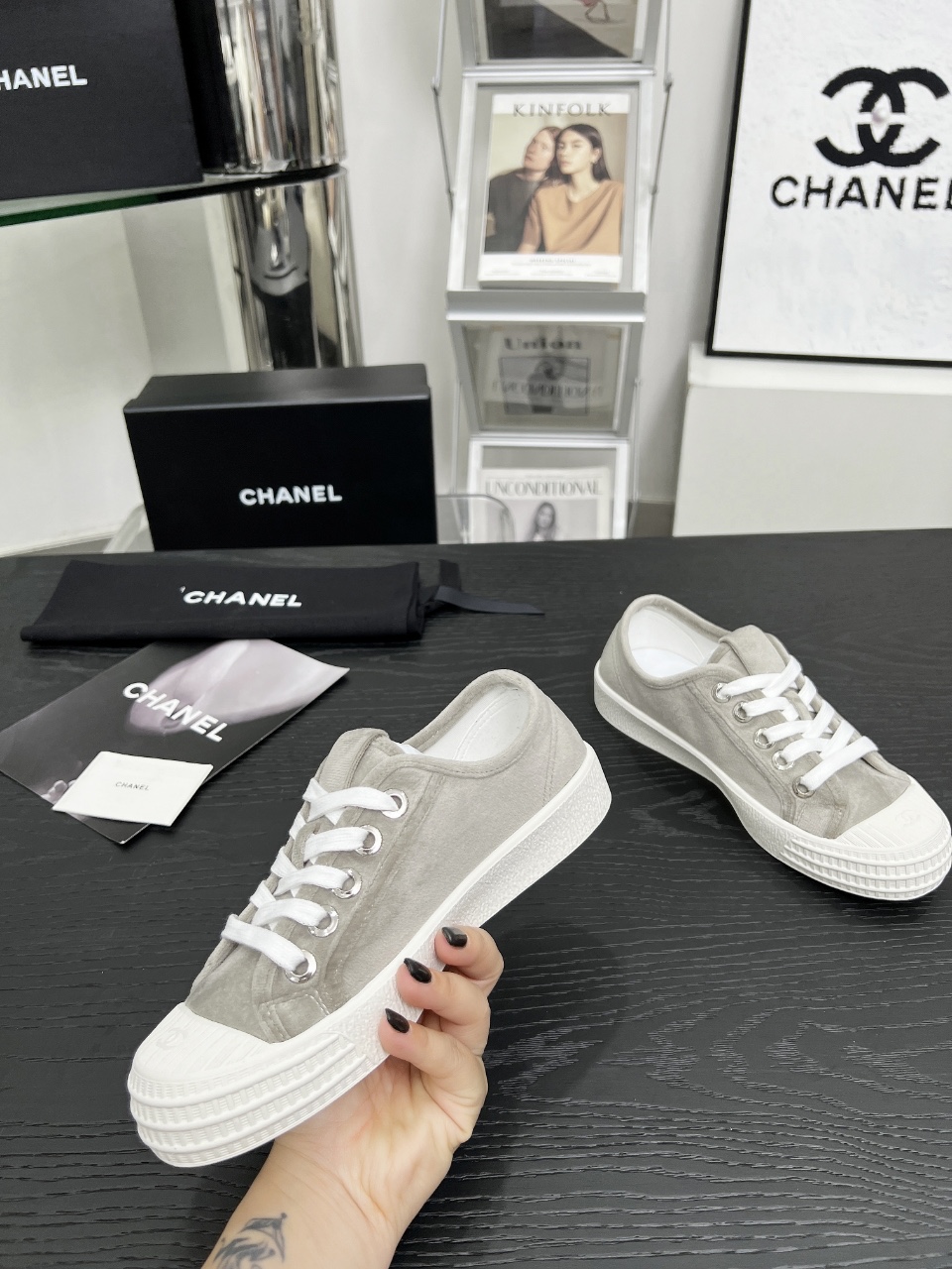 Chanel Vintage Coco Low-Top Sneakers Gray