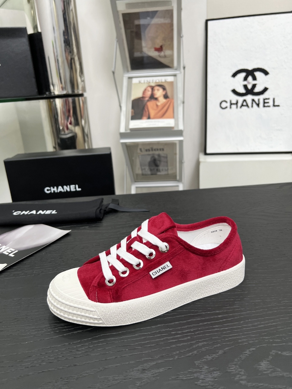 Chanel Vintage Coco Suede Sneakers Red