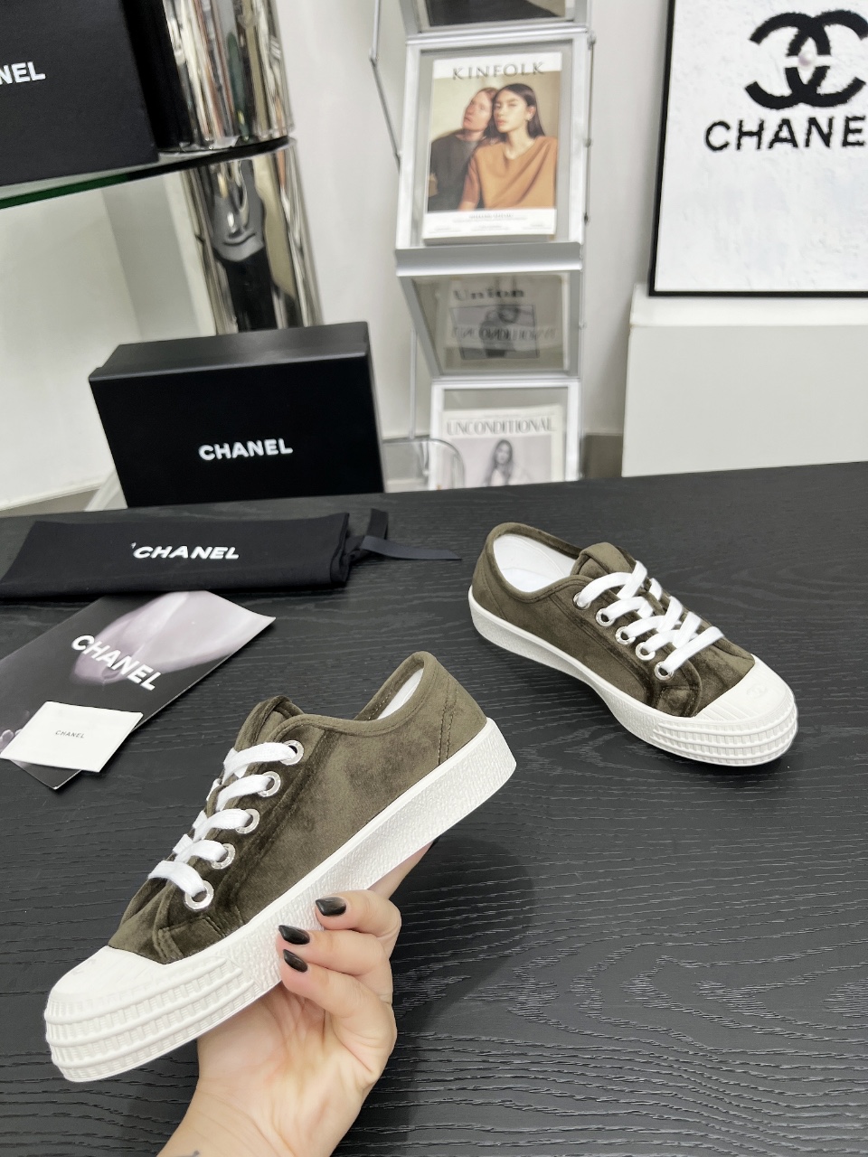 Chanel Vintage Canvas Sneakers Olive